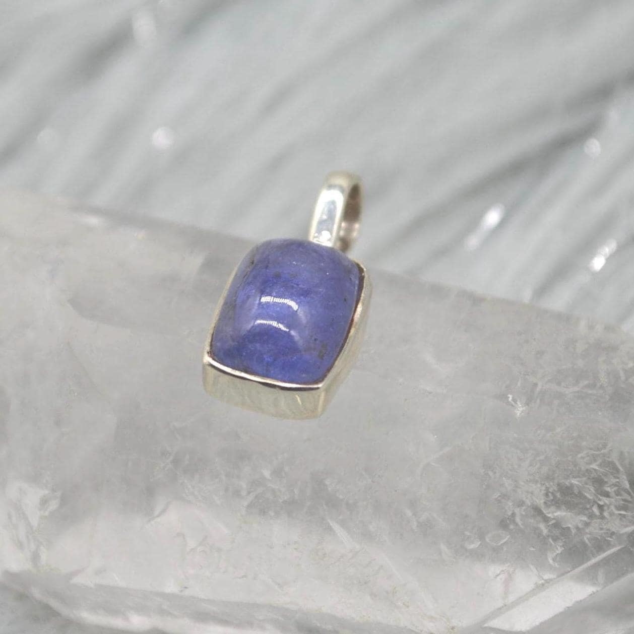 Tanzanite Silver Pendant Necklace: Square, Blue Gemstone, December Birthstone
