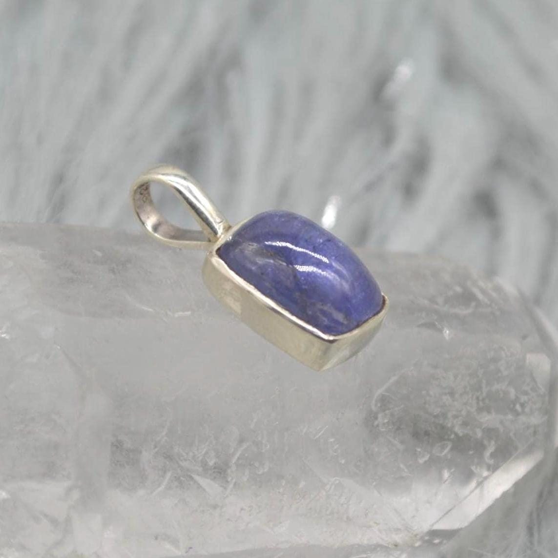 Tanzanite Silver Pendant Necklace: Square, Blue Gemstone, December Birthstone