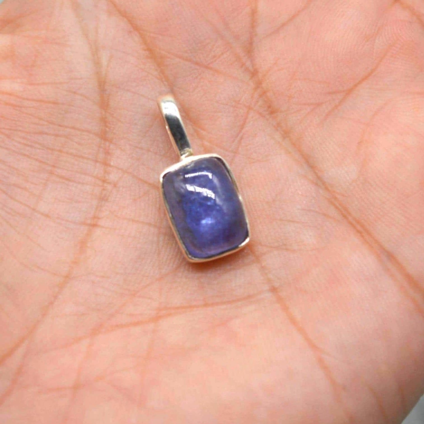 Tanzanite Silver Pendant Necklace: Square, Blue Gemstone, December Birthstone