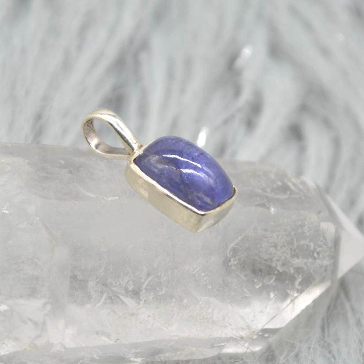 Tanzanite Silver Pendant Necklace: Square, Blue Gemstone, December Birthstone
