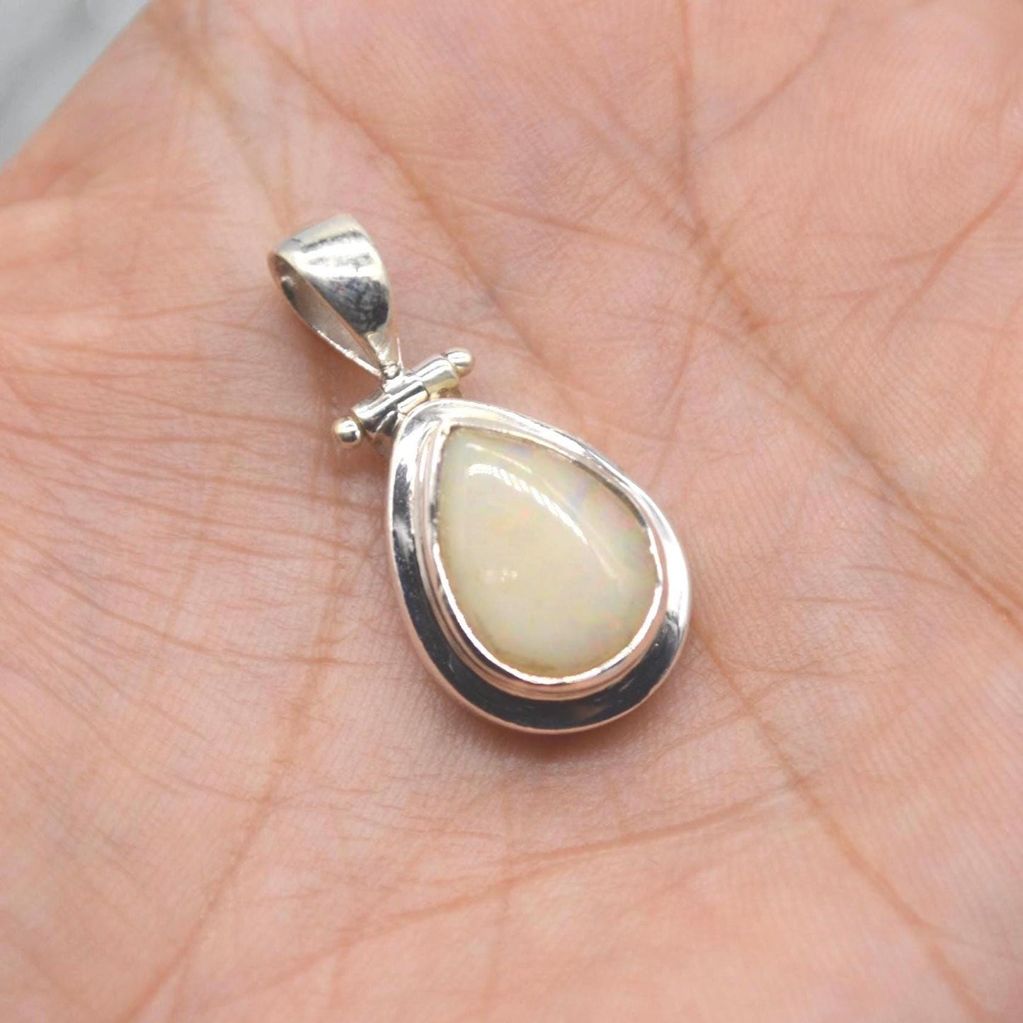 White Opal Pendant: Sterling Silver Necklace, Gemstone Pendant