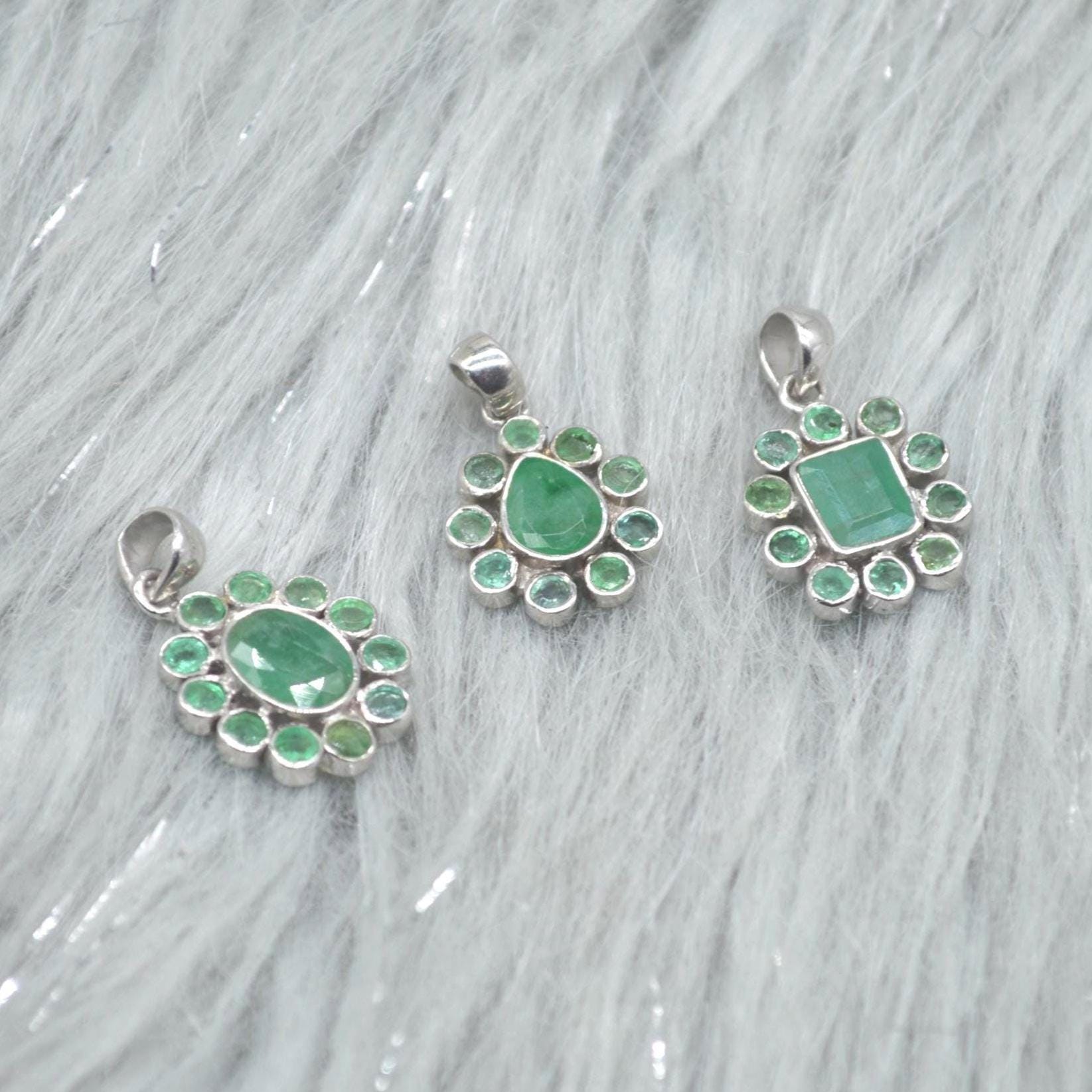 Emerald Pendant Necklace: Sterling Silver, May Birthstone, Green Gemstone