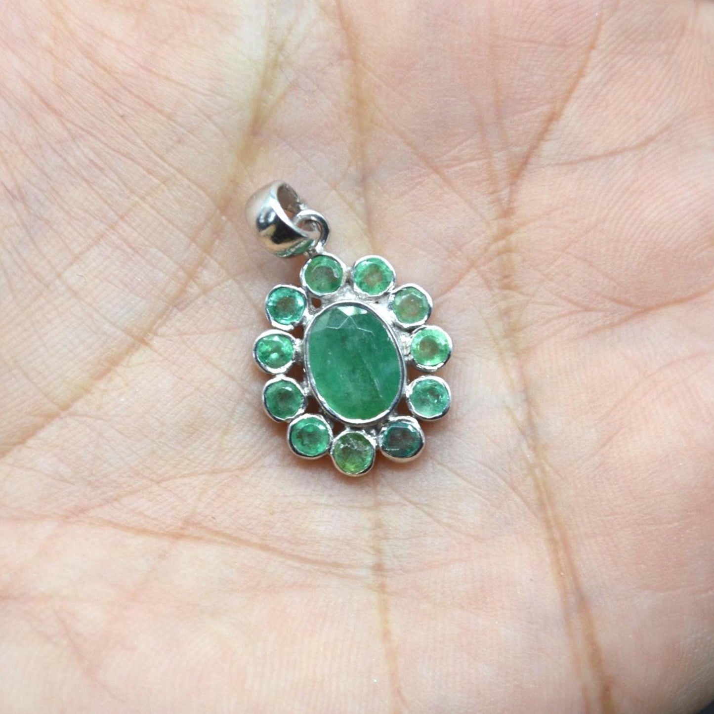 Emerald Pendant Necklace: Sterling Silver, May Birthstone, Green Gemstone