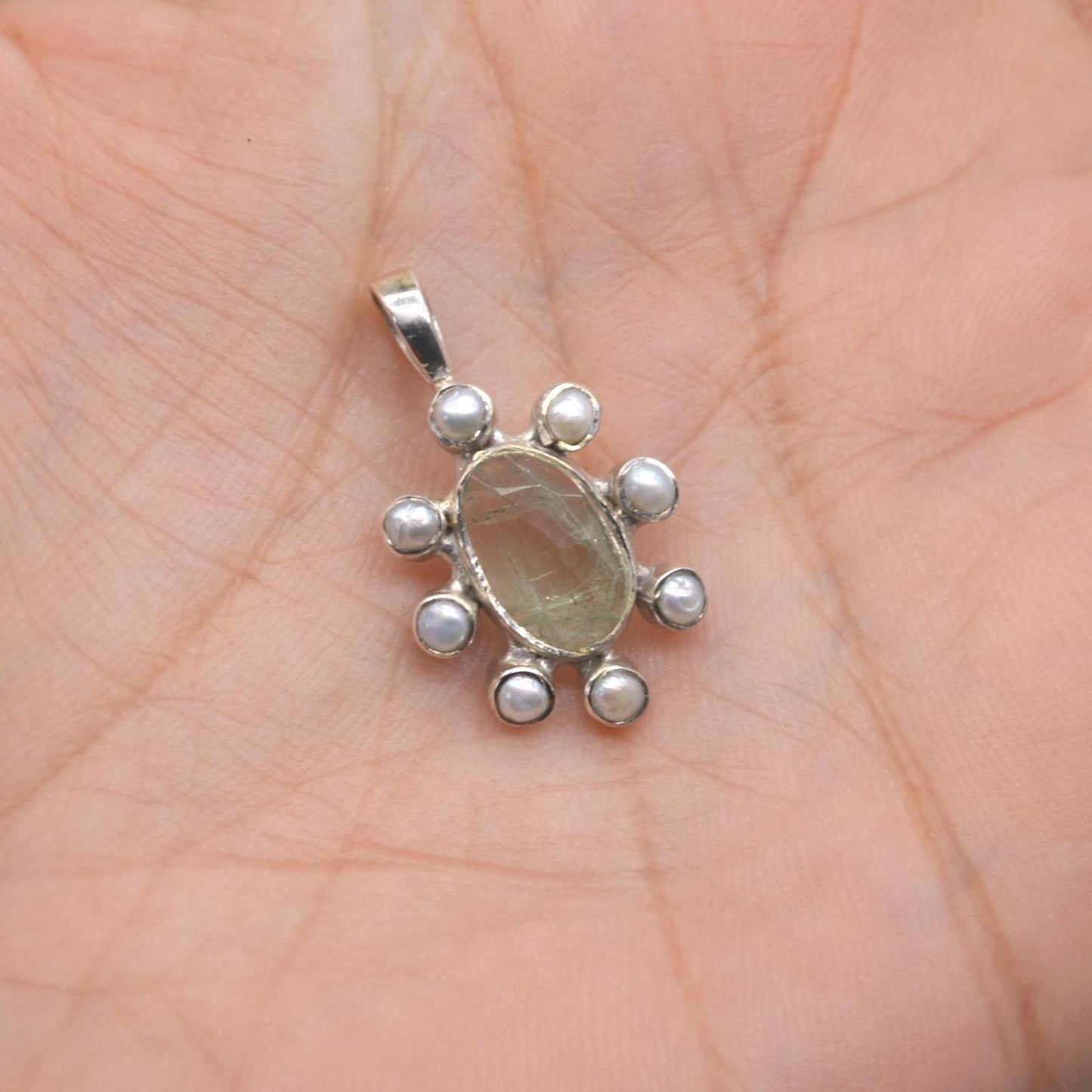 Pearl Tourmaline Pendant Necklace: Sterling Silver, June October Birthstone, White Pink Green Gemstone