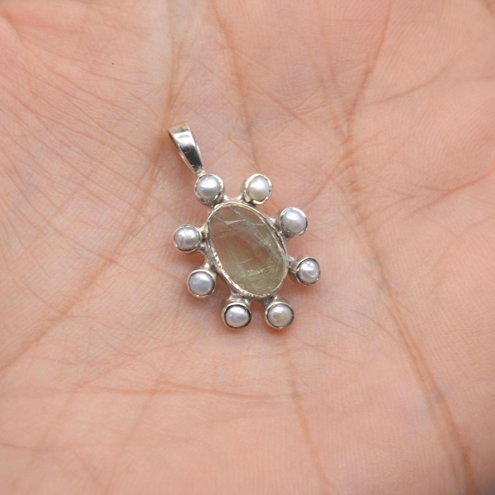 Pearl Tourmaline Pendant Necklace: Sterling Silver, June October Birthstone, White Pink Green Gemstone