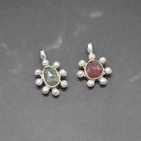 Pearl Tourmaline Pendant Necklace: Sterling Silver, June October Birthstone, White Pink Green Gemstone