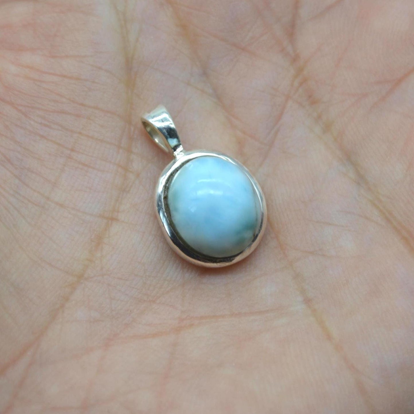 Larimar Pendant Necklace: Sterling Silver, Blue Gemstone