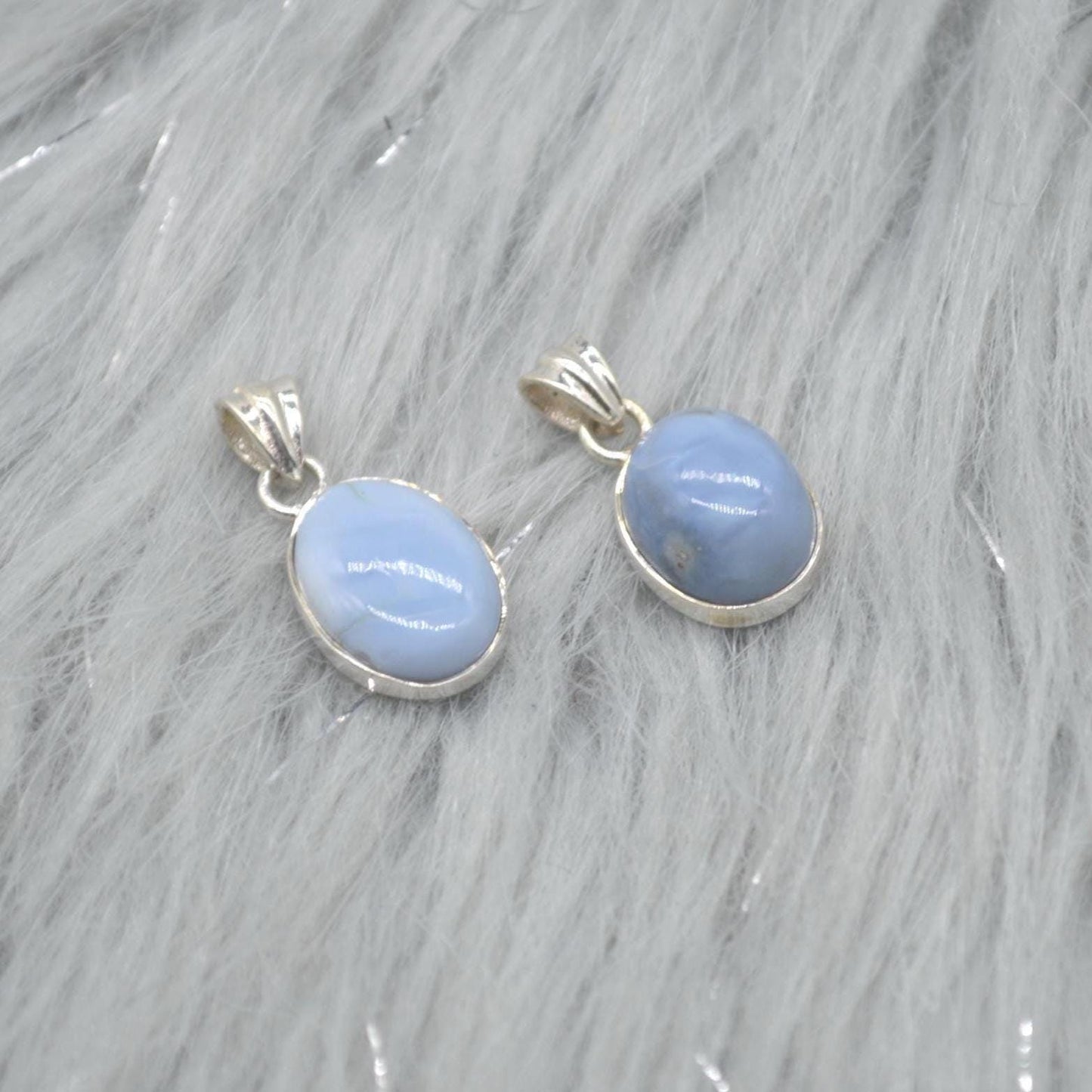 Blue Opal Pendant Necklace: Sterling Silver, Blue Gemstone, October Birthstone