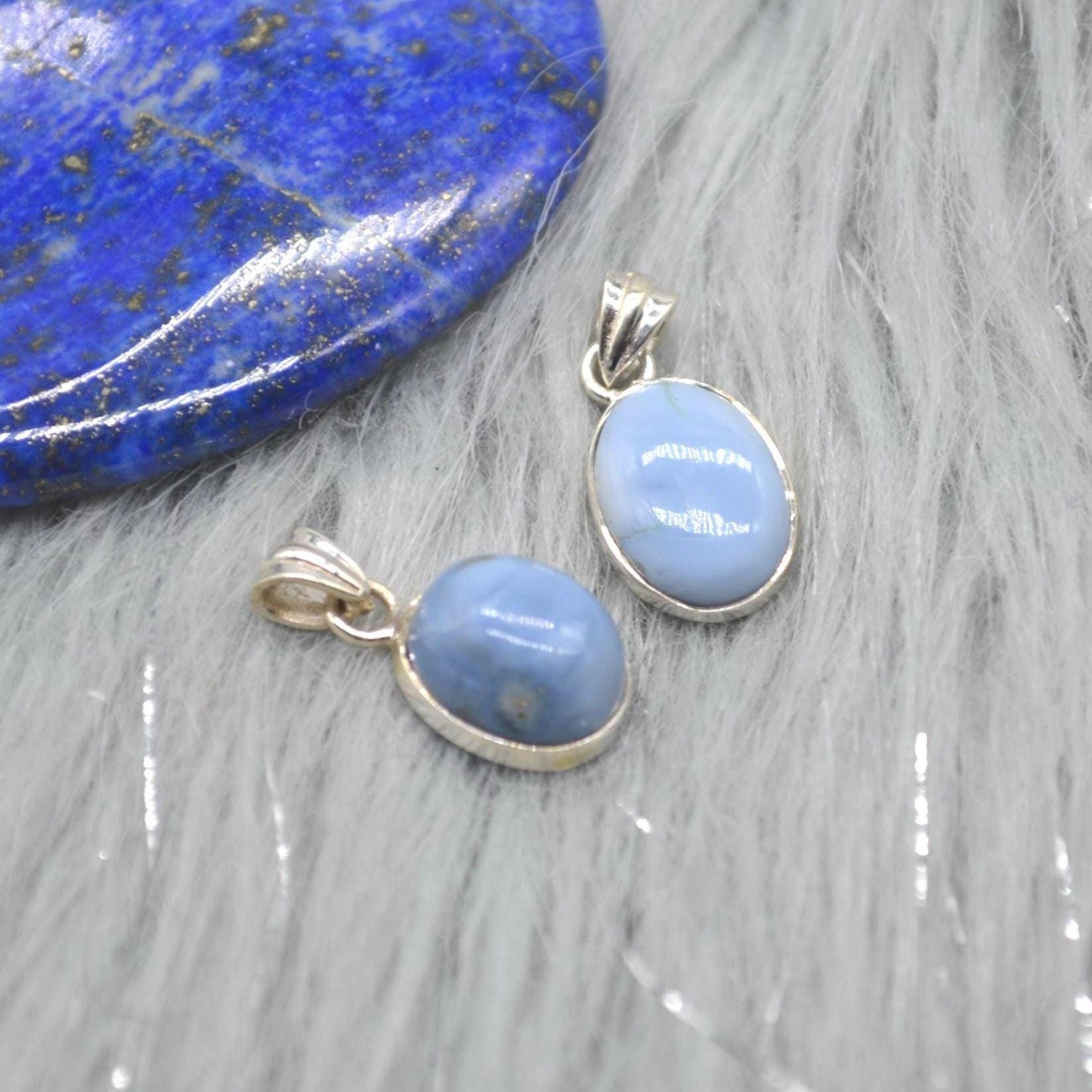 Blue Opal Pendant Necklace: Sterling Silver, Blue Gemstone, October Birthstone
