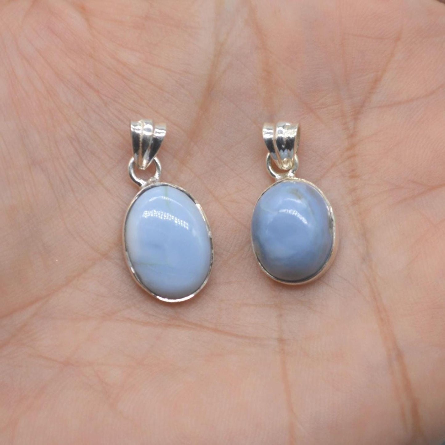 Blue Opal Pendant Necklace: Sterling Silver, Blue Gemstone, October Birthstone