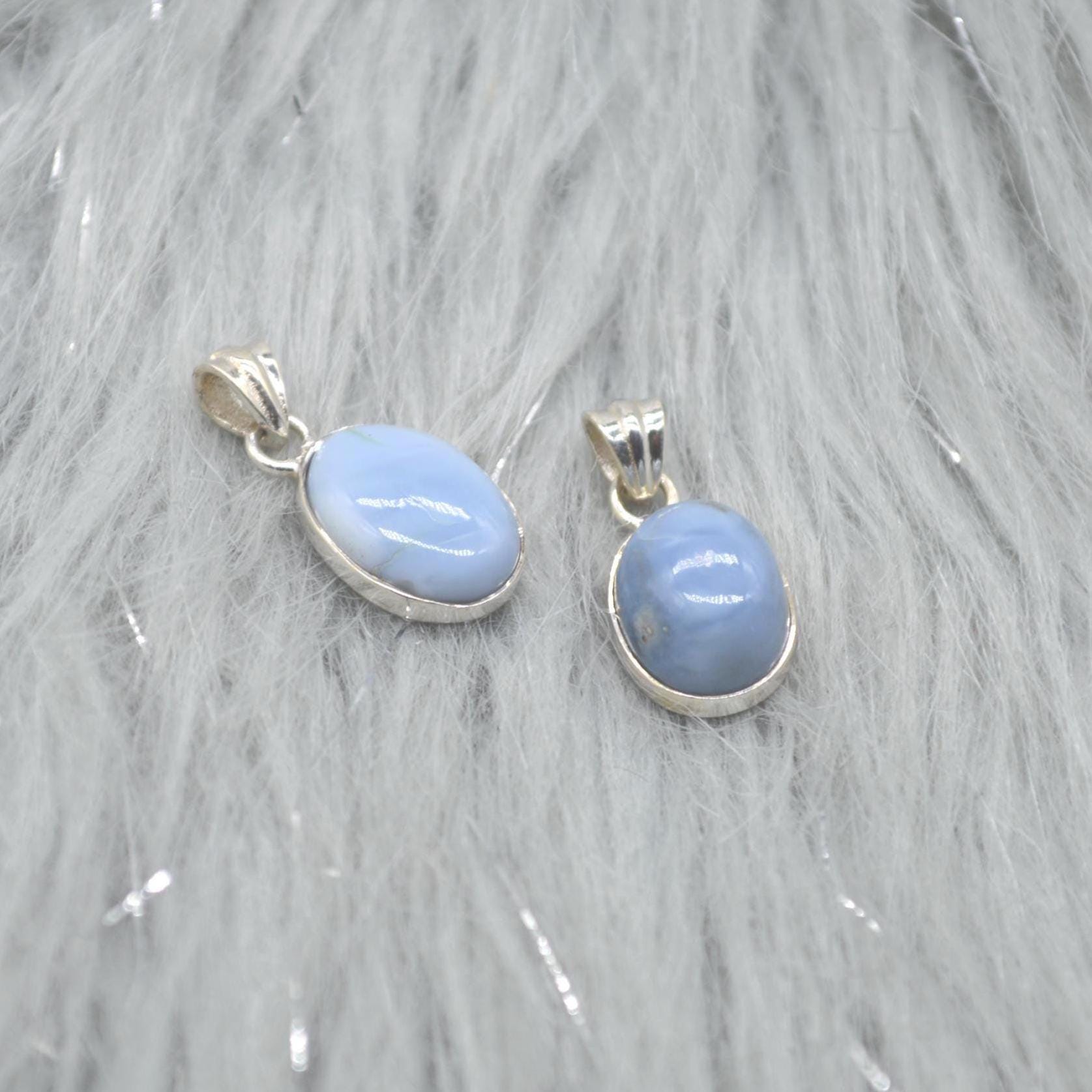 Blue Opal Pendant Necklace: Sterling Silver, Blue Gemstone, October Birthstone