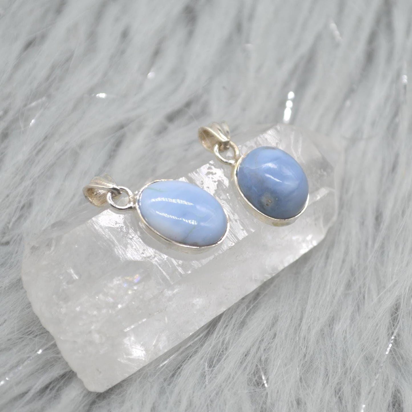 Blue Opal Pendant Necklace: Sterling Silver, Blue Gemstone, October Birthstone