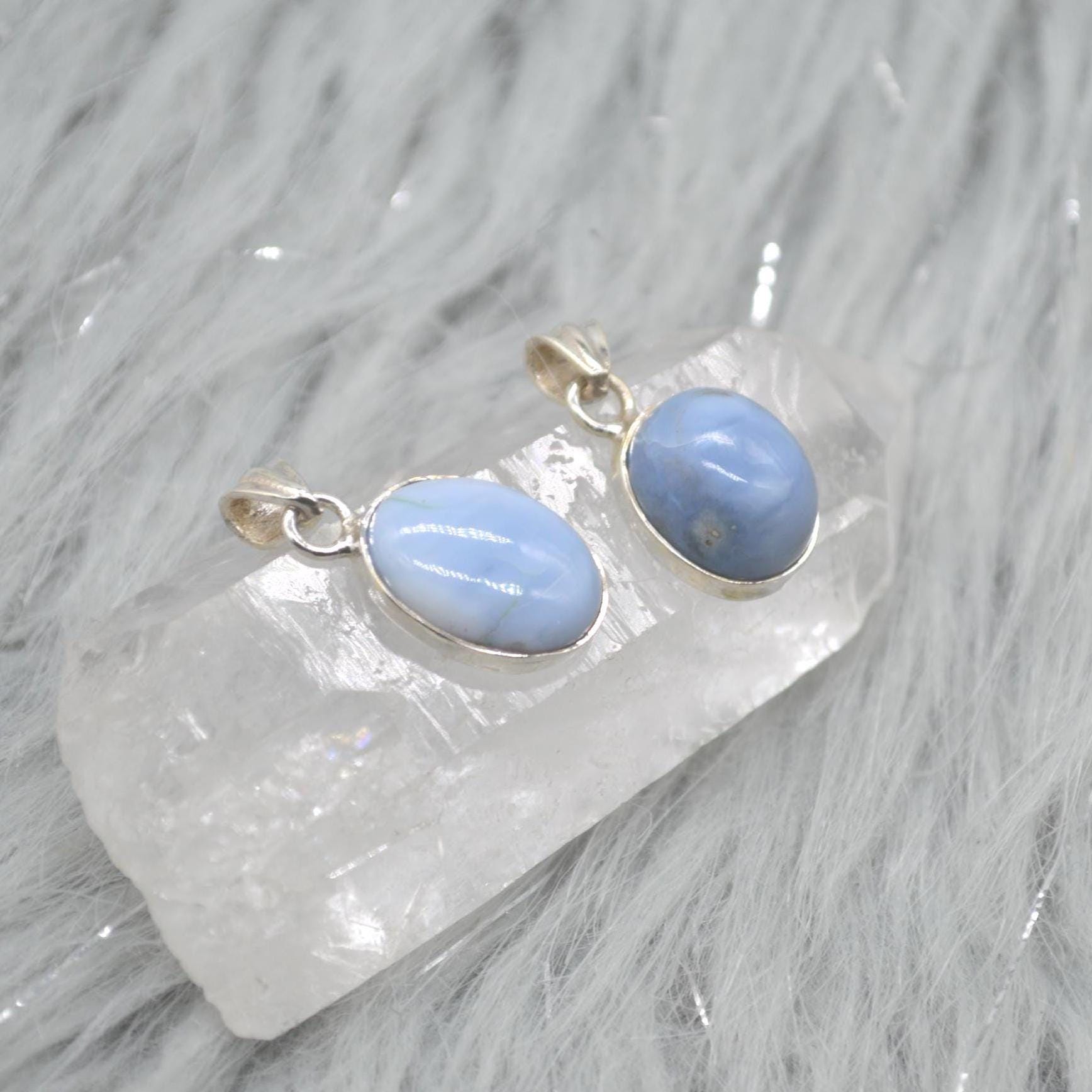 Blue Opal Pendant Necklace: Sterling Silver, Blue Gemstone, October Birthstone
