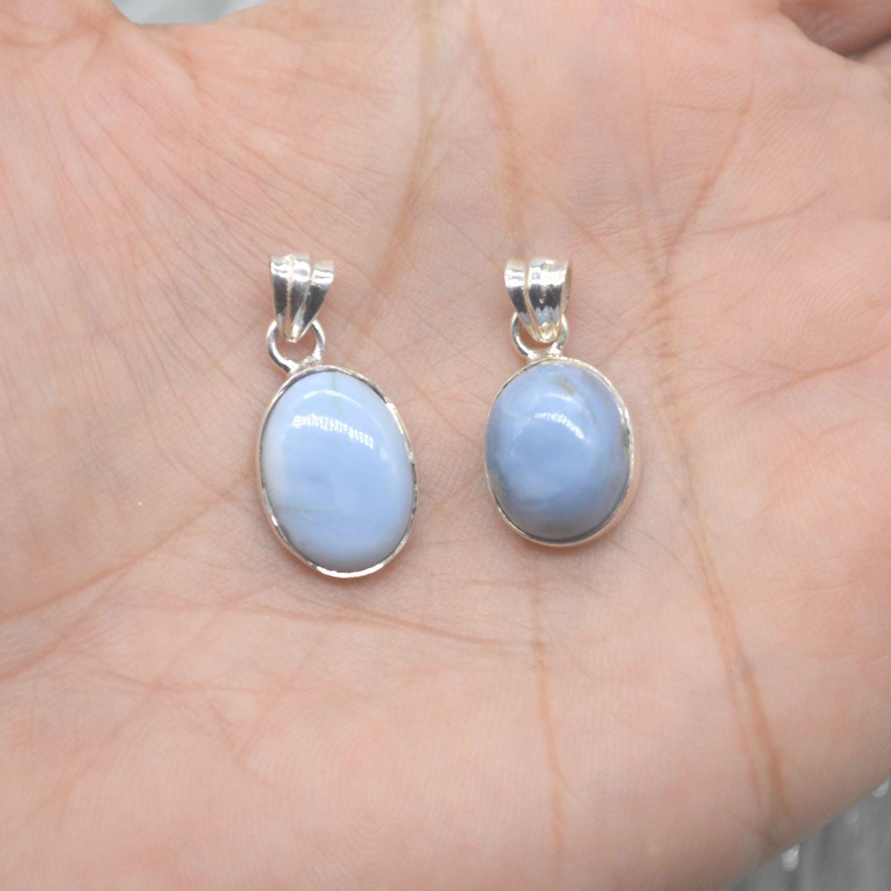 Blue Opal Pendant Necklace: Sterling Silver, Blue Gemstone, October Birthstone