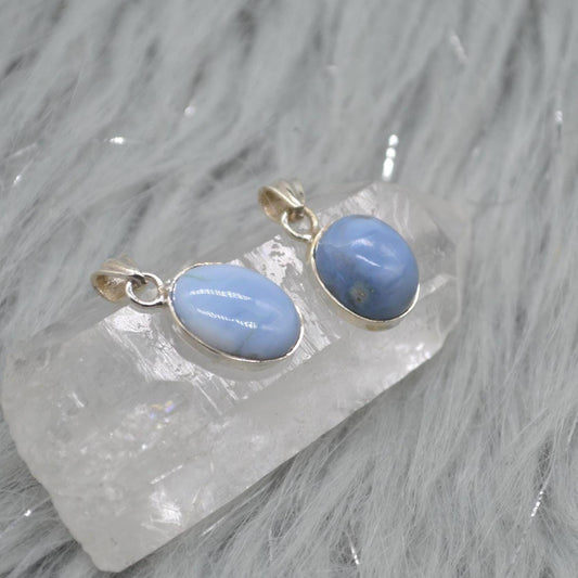 Blue Opal Pendant Necklace: Sterling Silver, Blue Gemstone, October Birthstone