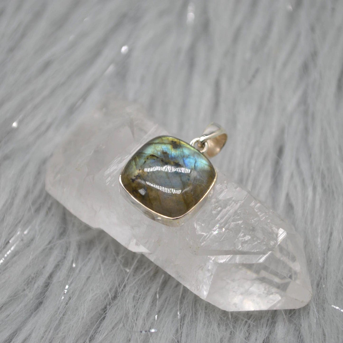Labradorite Pendant: Dainty Square Sterling Silver Pendant