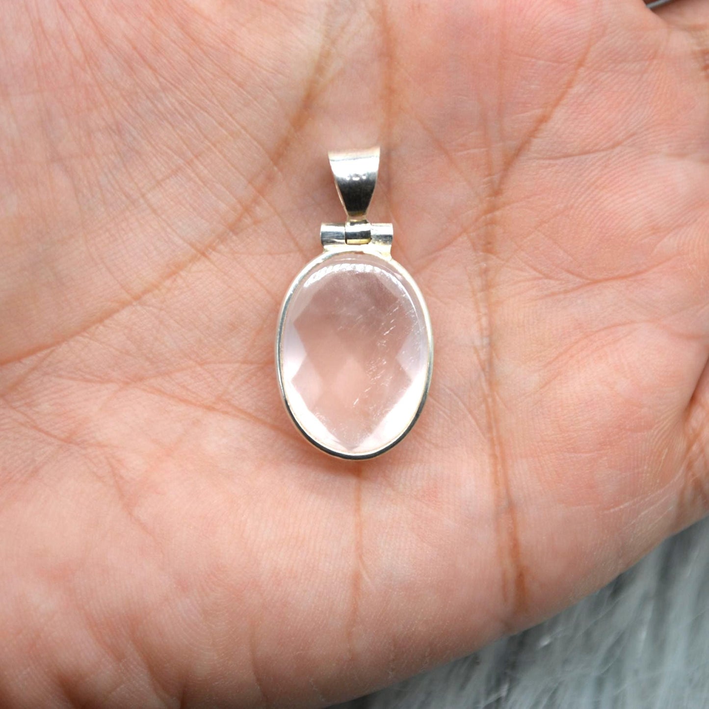 Rose Quartz Oval Pendant: Sterling Silver, Pink Gemstone