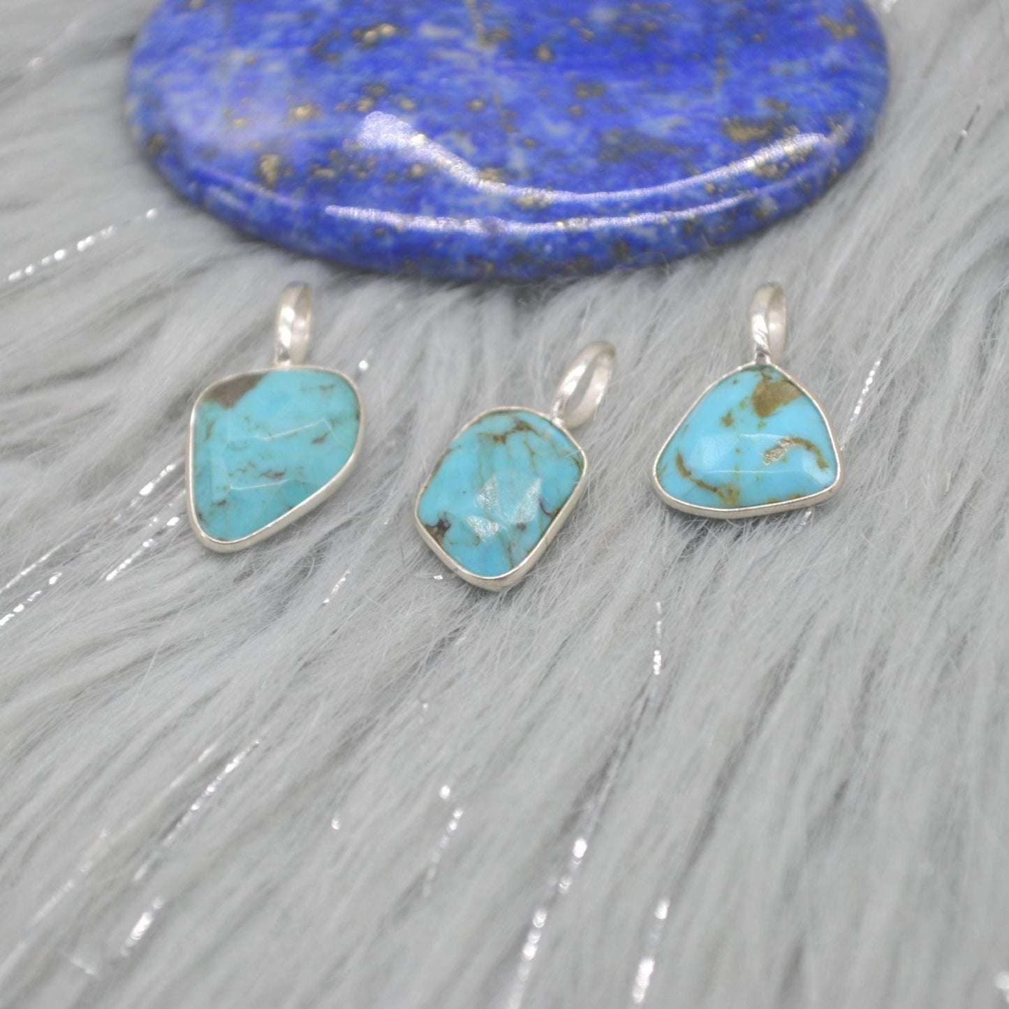 Blue Turquoise Pendant: Sterling Silver Chain Necklace, December Birthstone