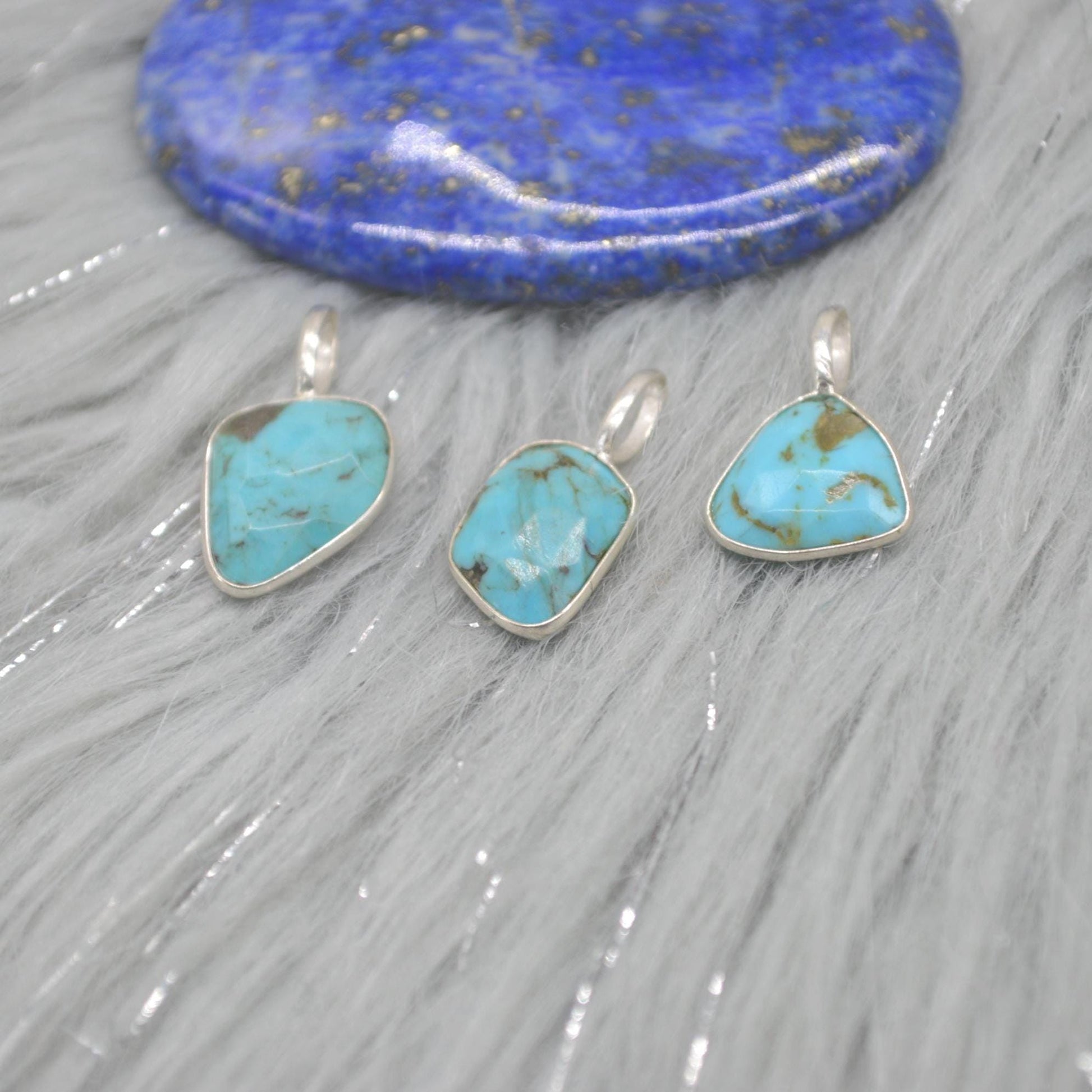 Blue Turquoise Pendant: Sterling Silver Chain Necklace, December Birthstone