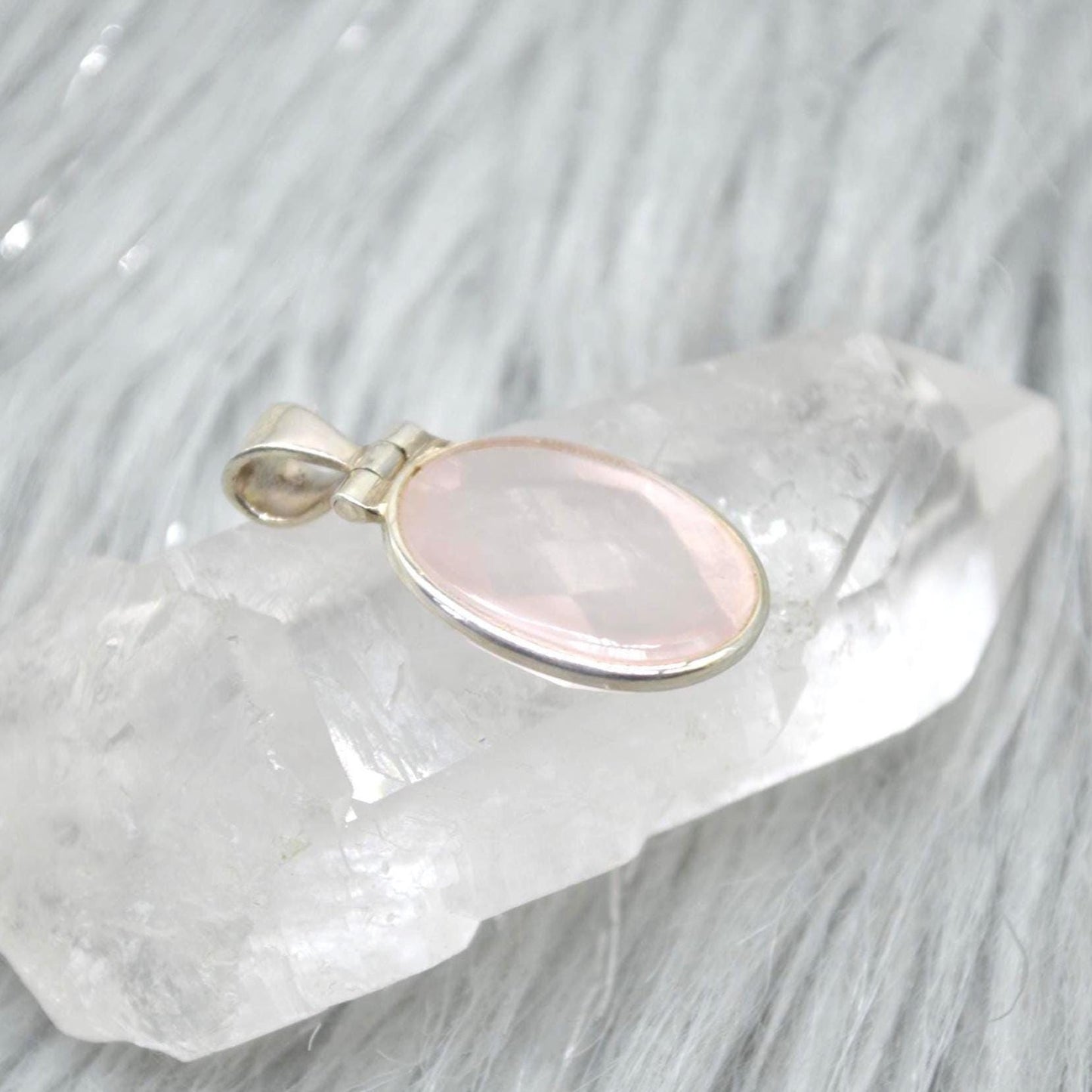 Rose Quartz Oval Pendant: Sterling Silver, Pink Gemstone