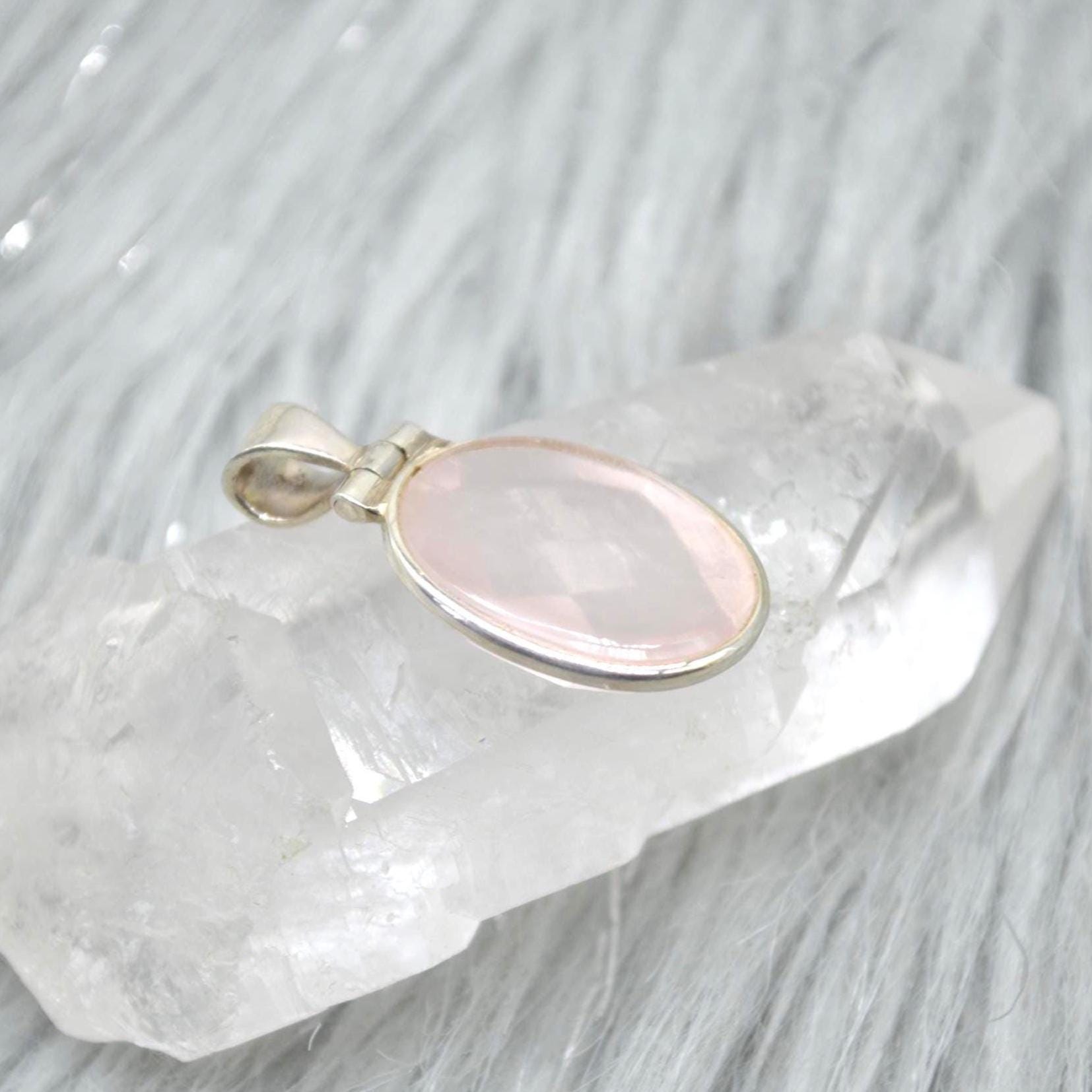 Rose Quartz Oval Pendant: Sterling Silver, Pink Gemstone