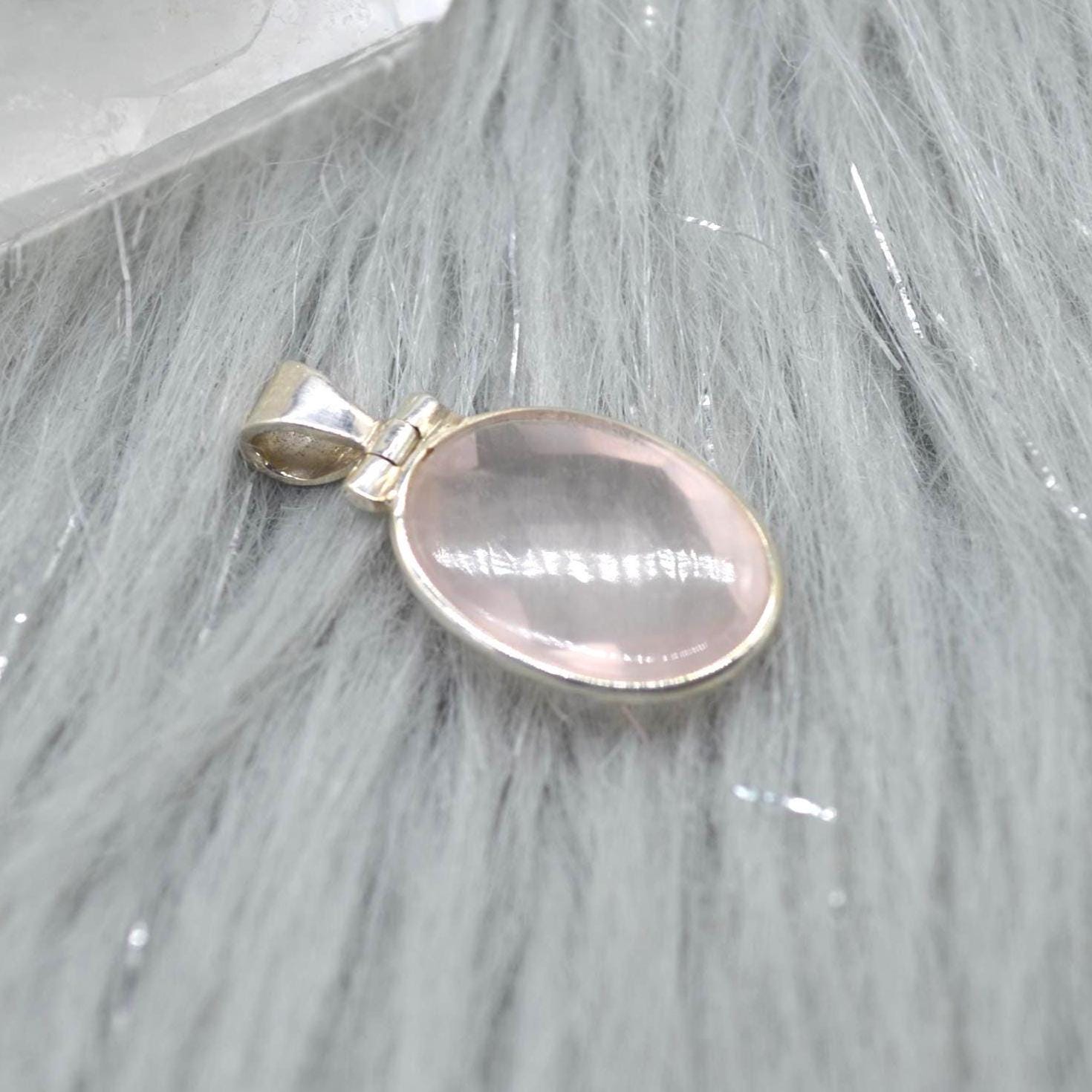 Rose Quartz Oval Pendant: Sterling Silver, Pink Gemstone