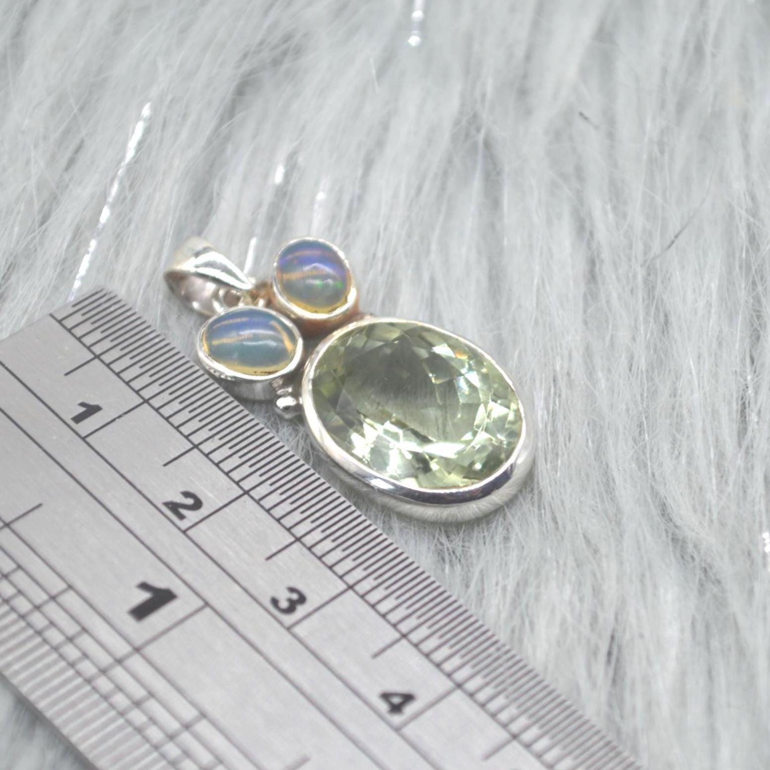Green Amethyst, Opal Pendant: Sterling Silver, Oval Gemstone