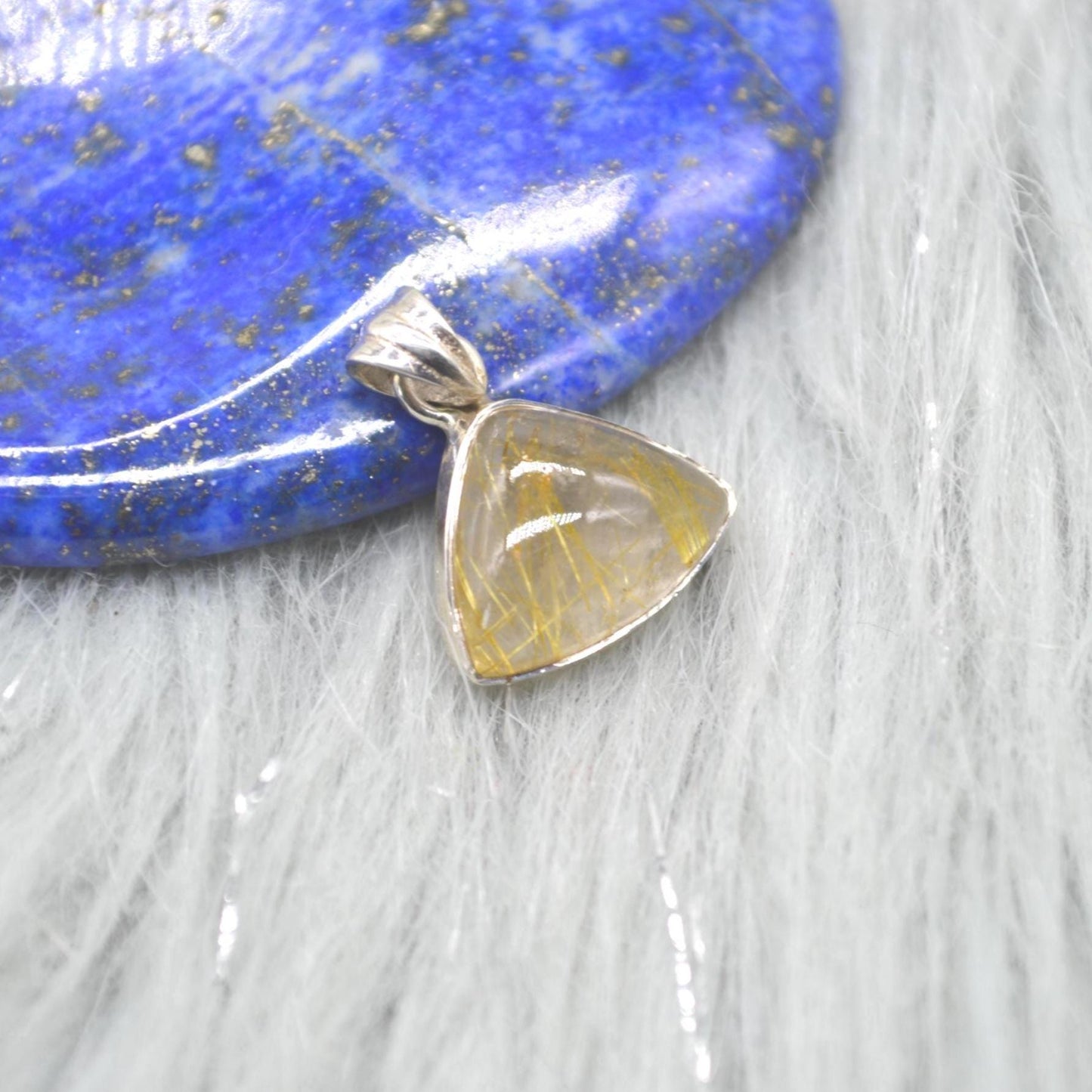 Golden Rutilated Quartz Pendant: Sterling Silver, Gemstone Jewelry