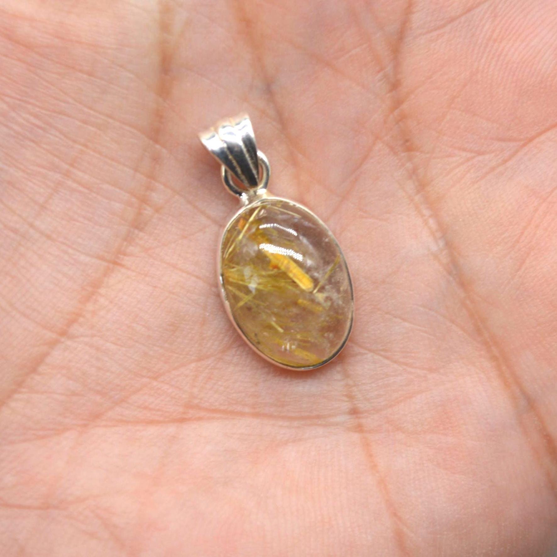 Golden Rutilated Quartz Pendant: Sterling Silver, Gemstone Jewelry