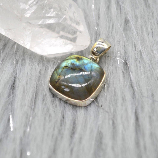 Labradorite Pendant: Dainty Square Sterling Silver Pendant