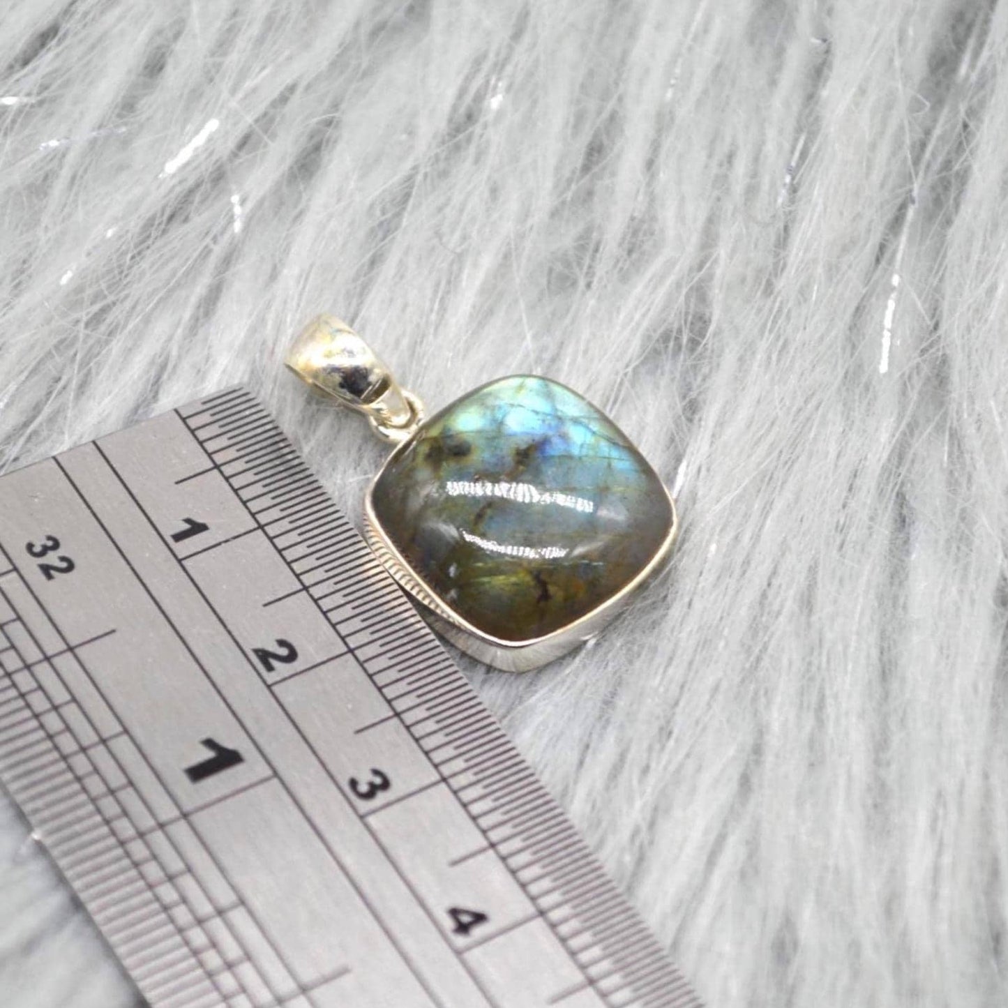 Labradorite Pendant: Dainty Square Sterling Silver Pendant