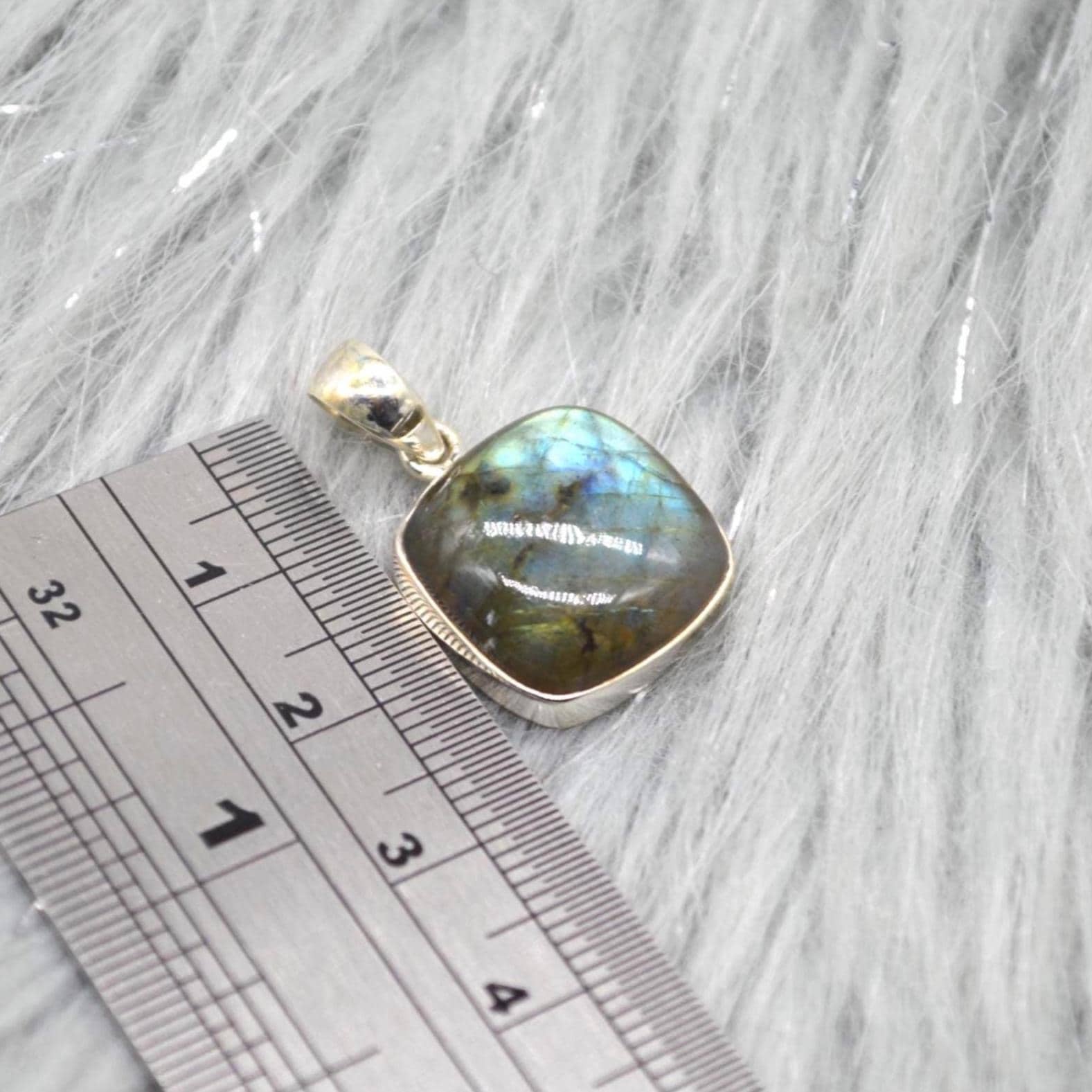 Labradorite Pendant: Dainty Square Sterling Silver Pendant