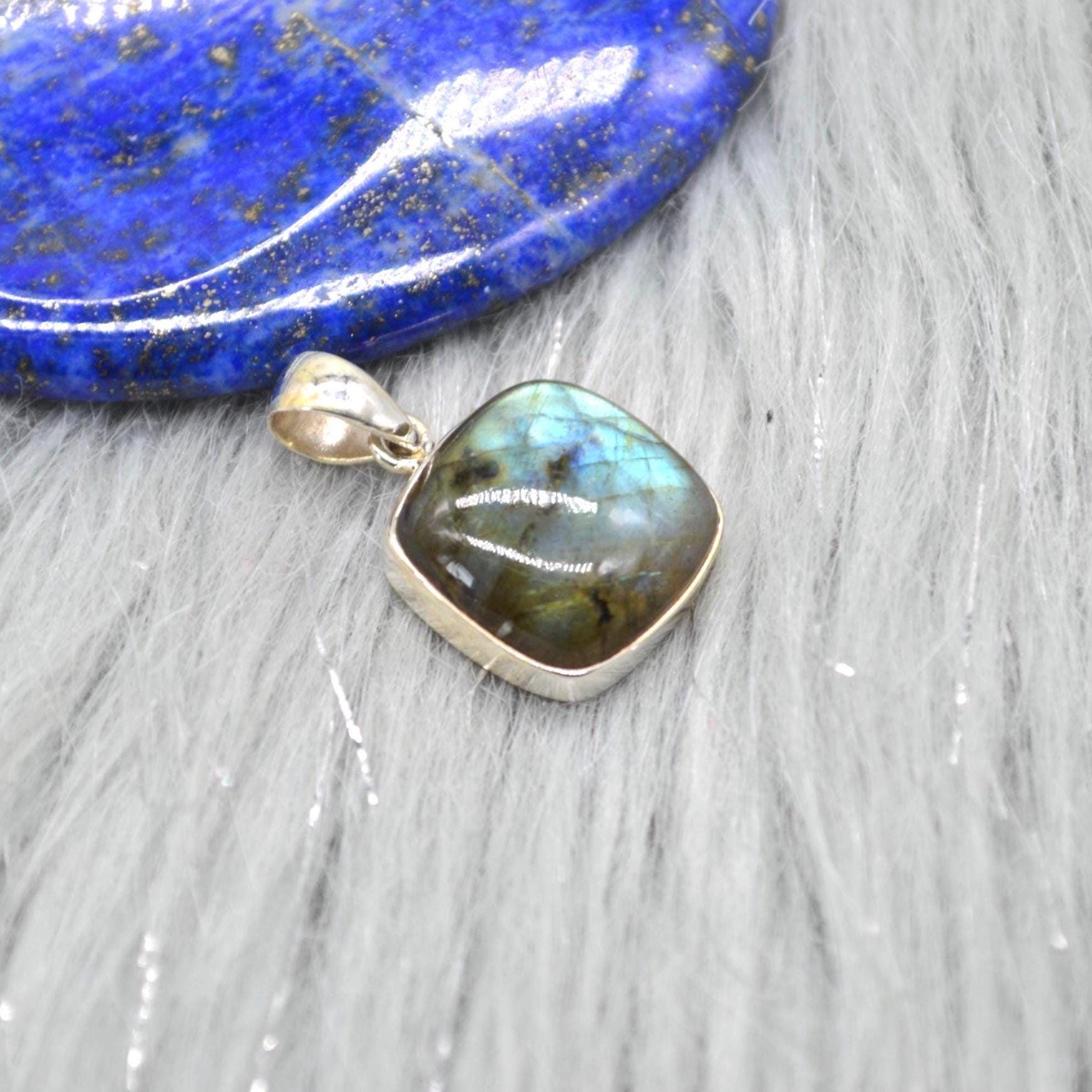Labradorite Pendant: Dainty Square Sterling Silver Pendant