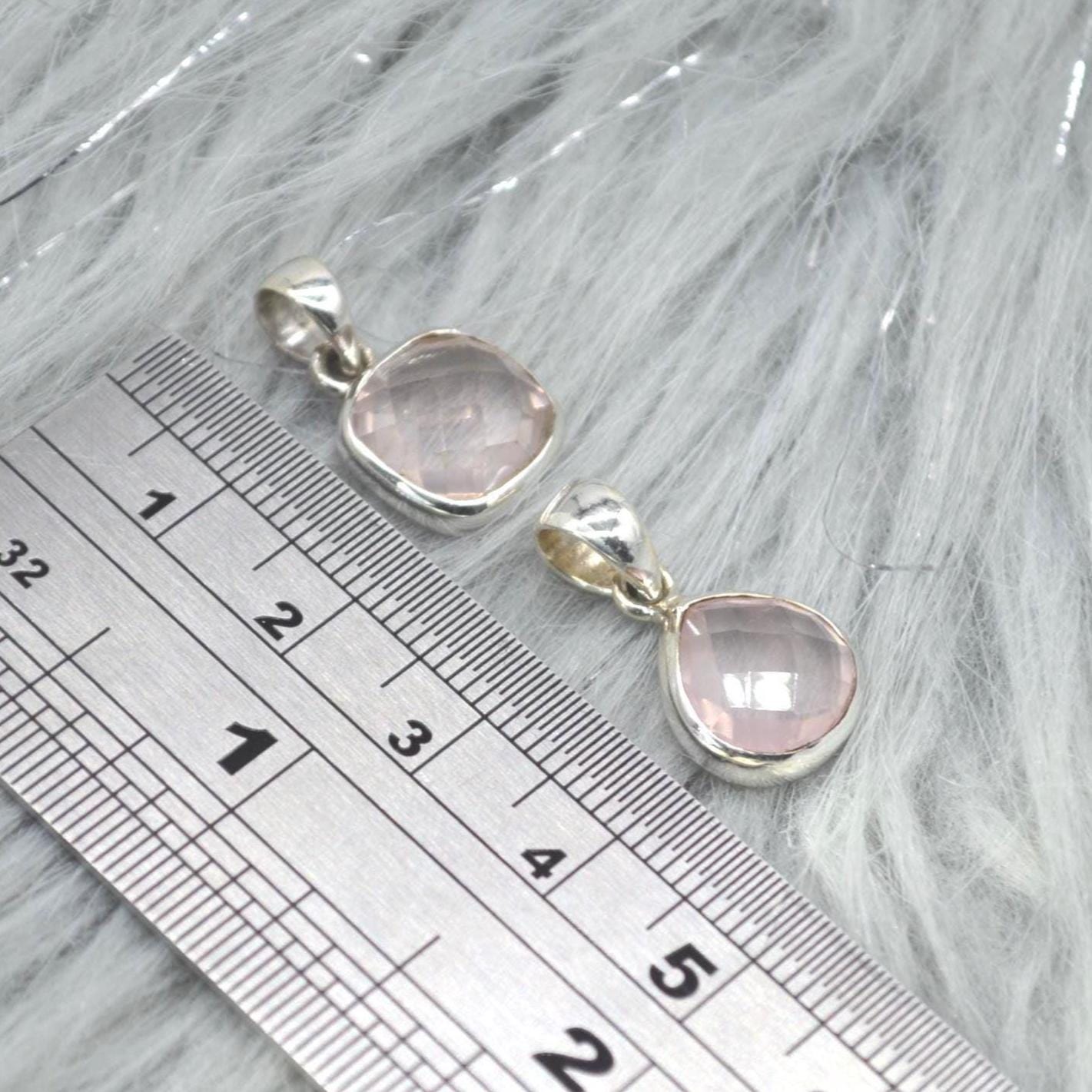 Rose Quartz Pendant Necklace: Sterling Silver, Pink Gemstone, Teardrop or Square