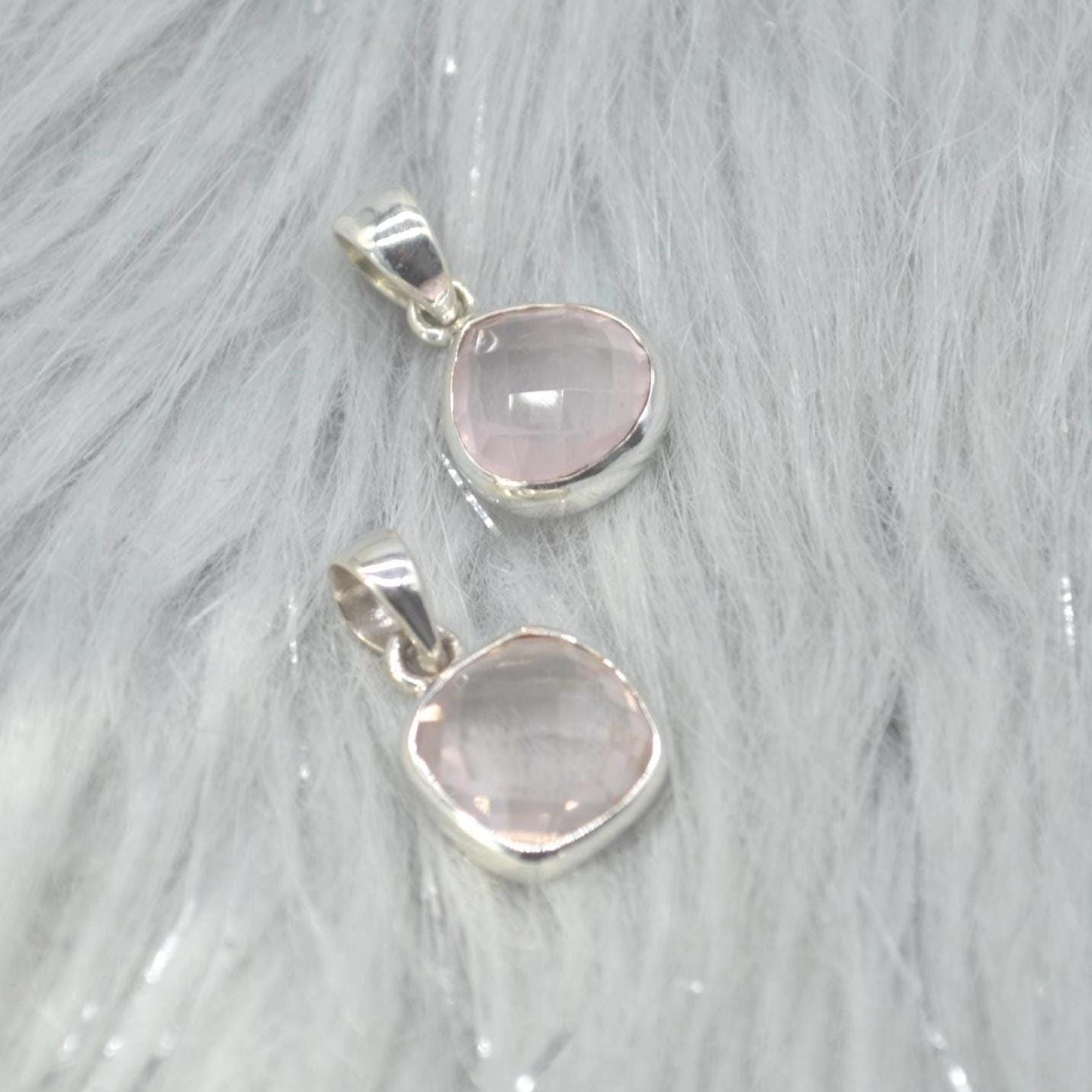 Rose Quartz Pendant Necklace: Sterling Silver, Pink Gemstone, Teardrop or Square