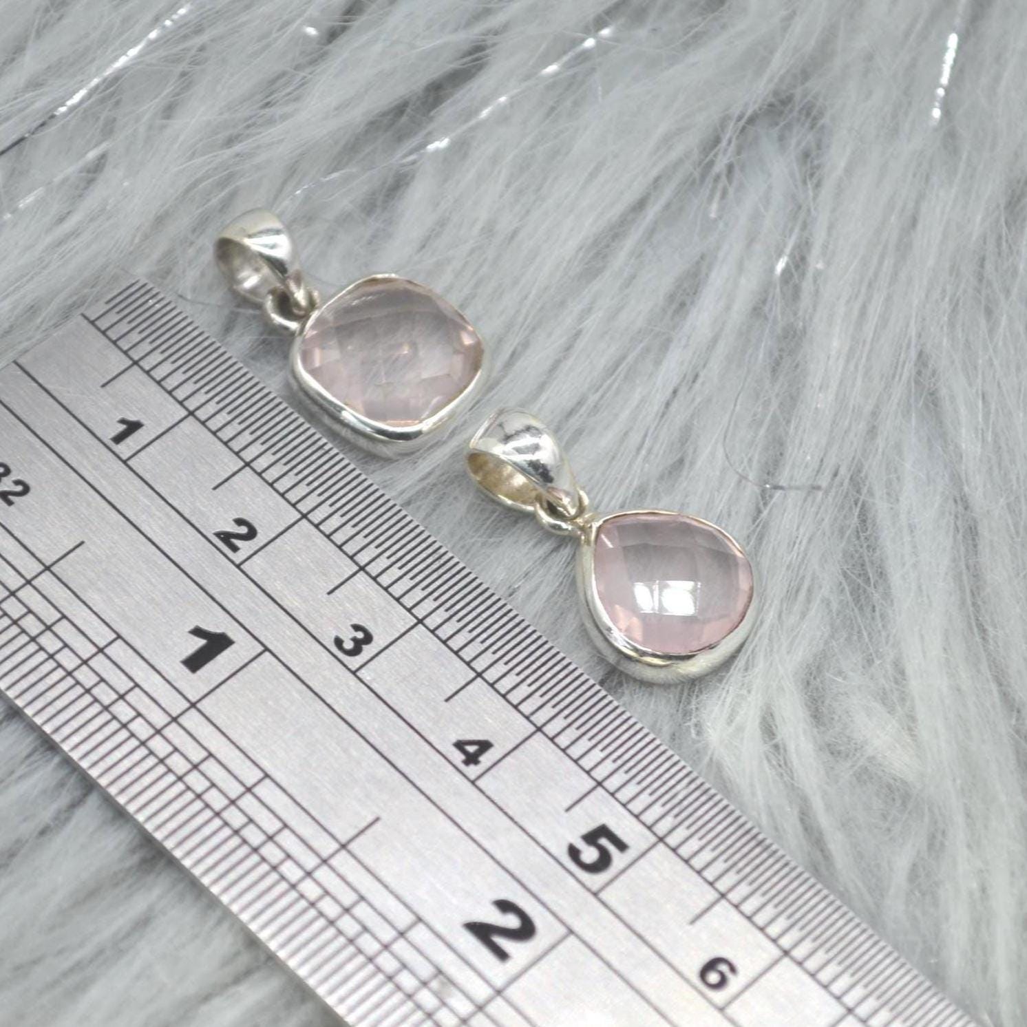 Rose Quartz Pendant Necklace: Sterling Silver, Pink Gemstone, Teardrop or Square