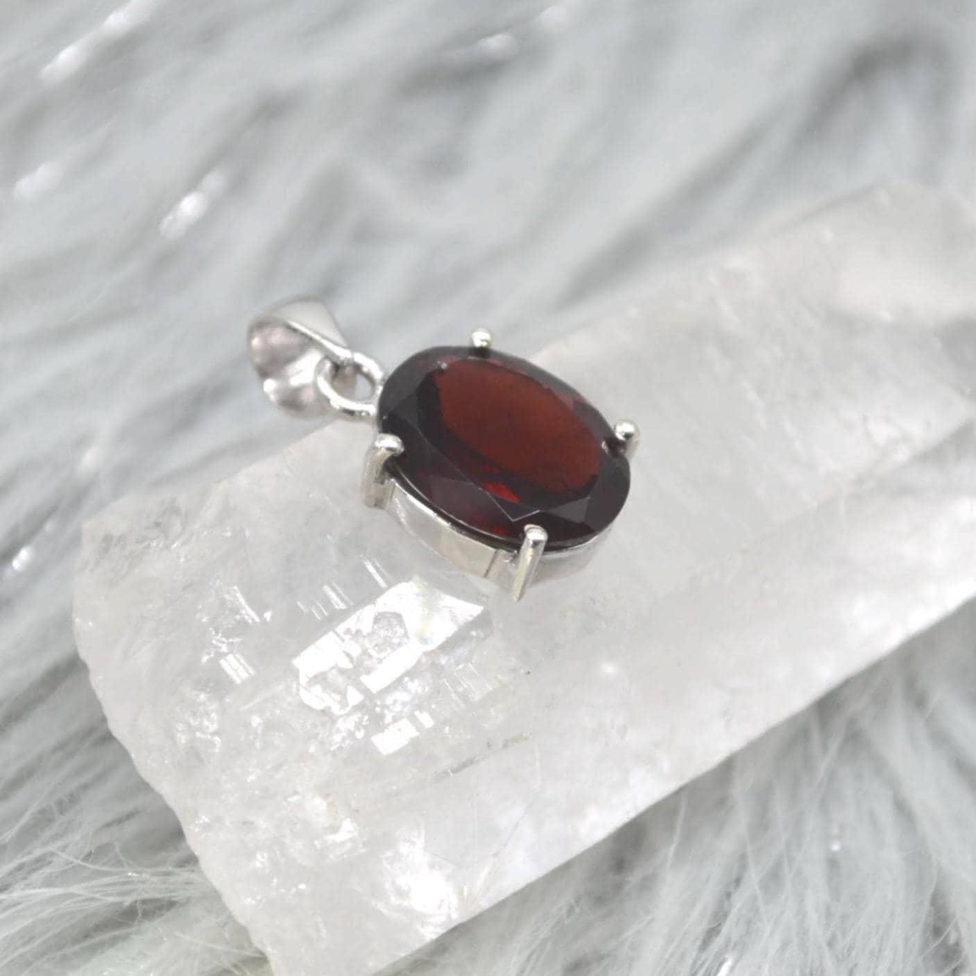 Red Garnet Pendant Necklace: Sterling Silver, January Birthstone