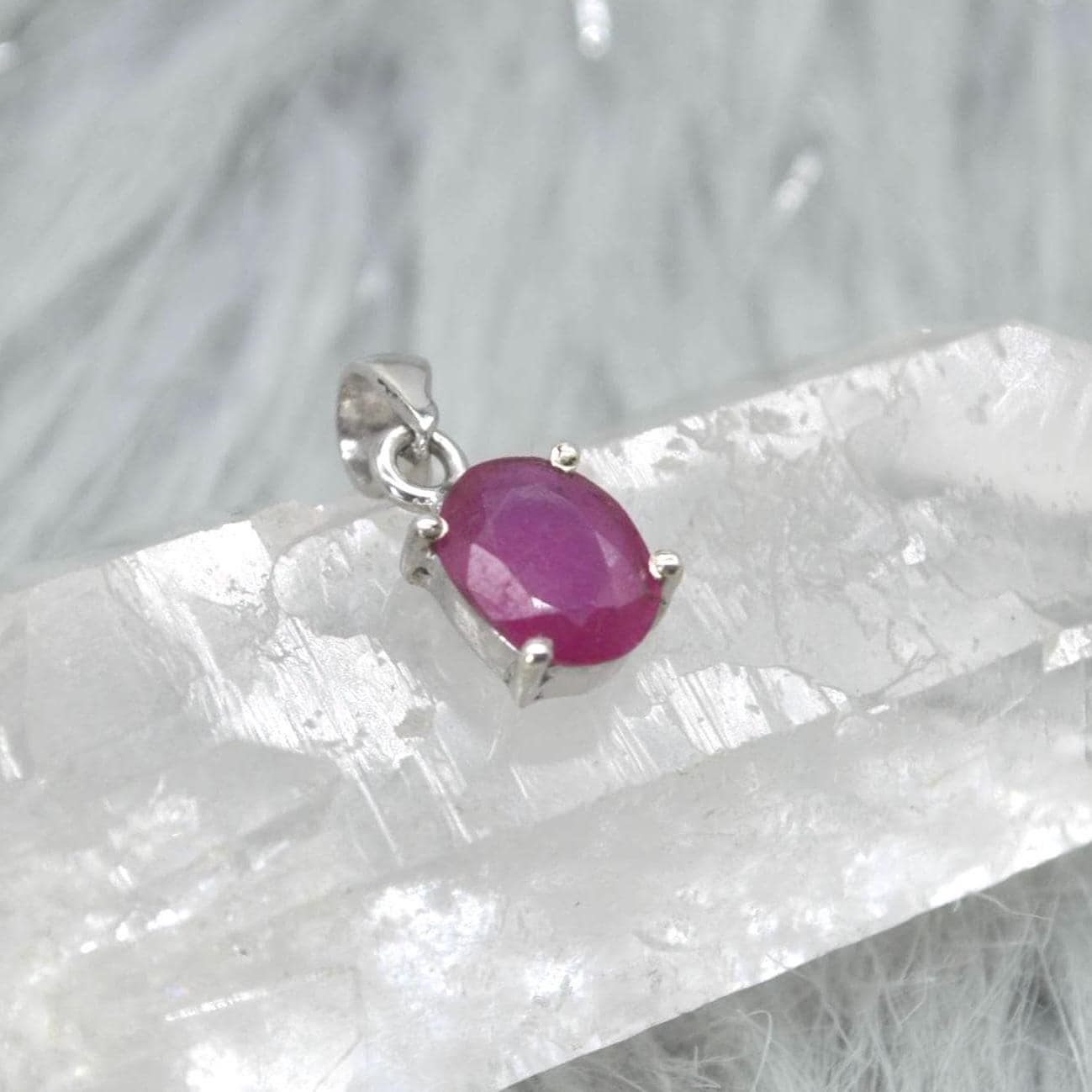 Sterling Silver Ruby Pendant: July Birthstone, Chain Necklace, Red Gemstone, Oval