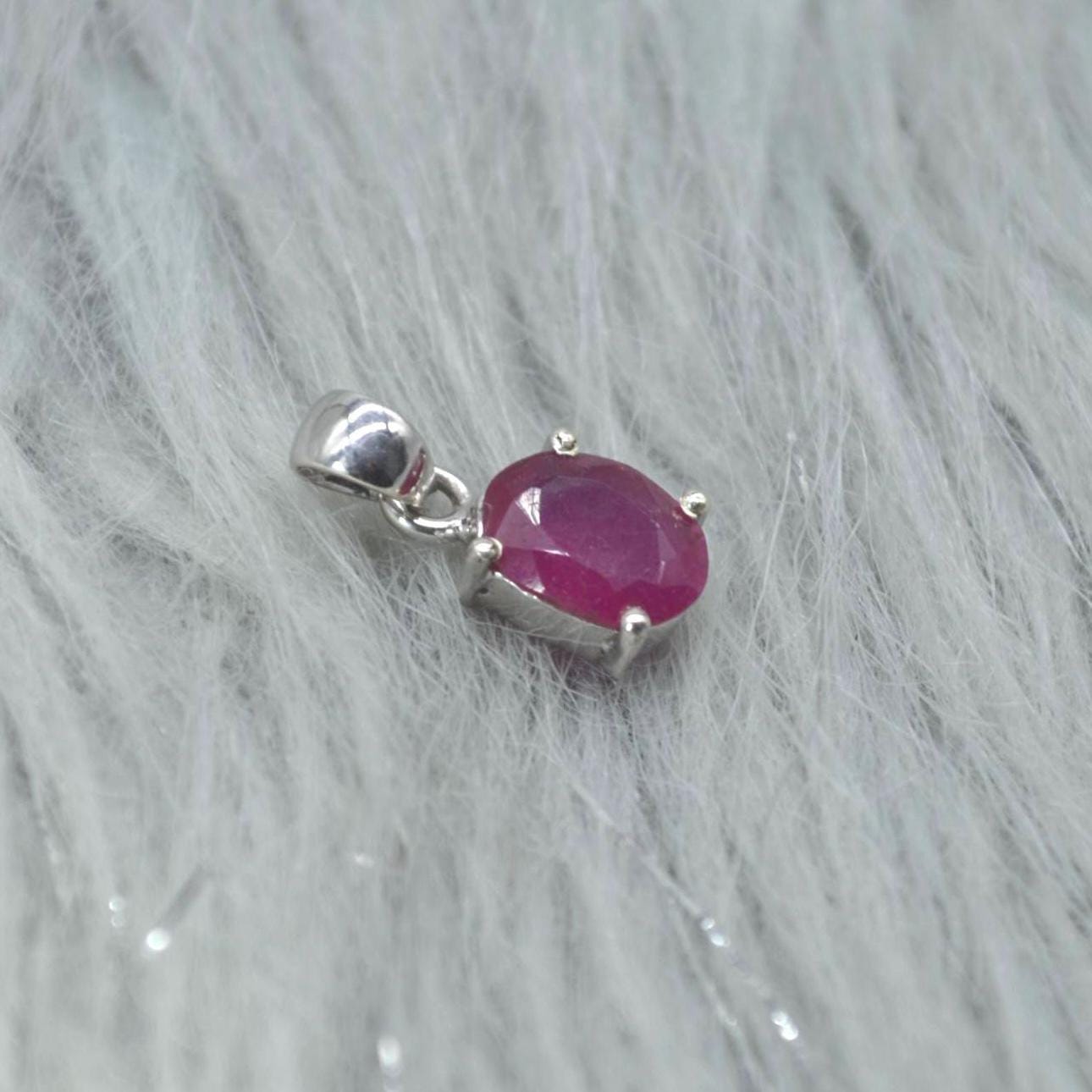 Sterling Silver Ruby Pendant: July Birthstone, Chain Necklace, Red Gemstone, Oval