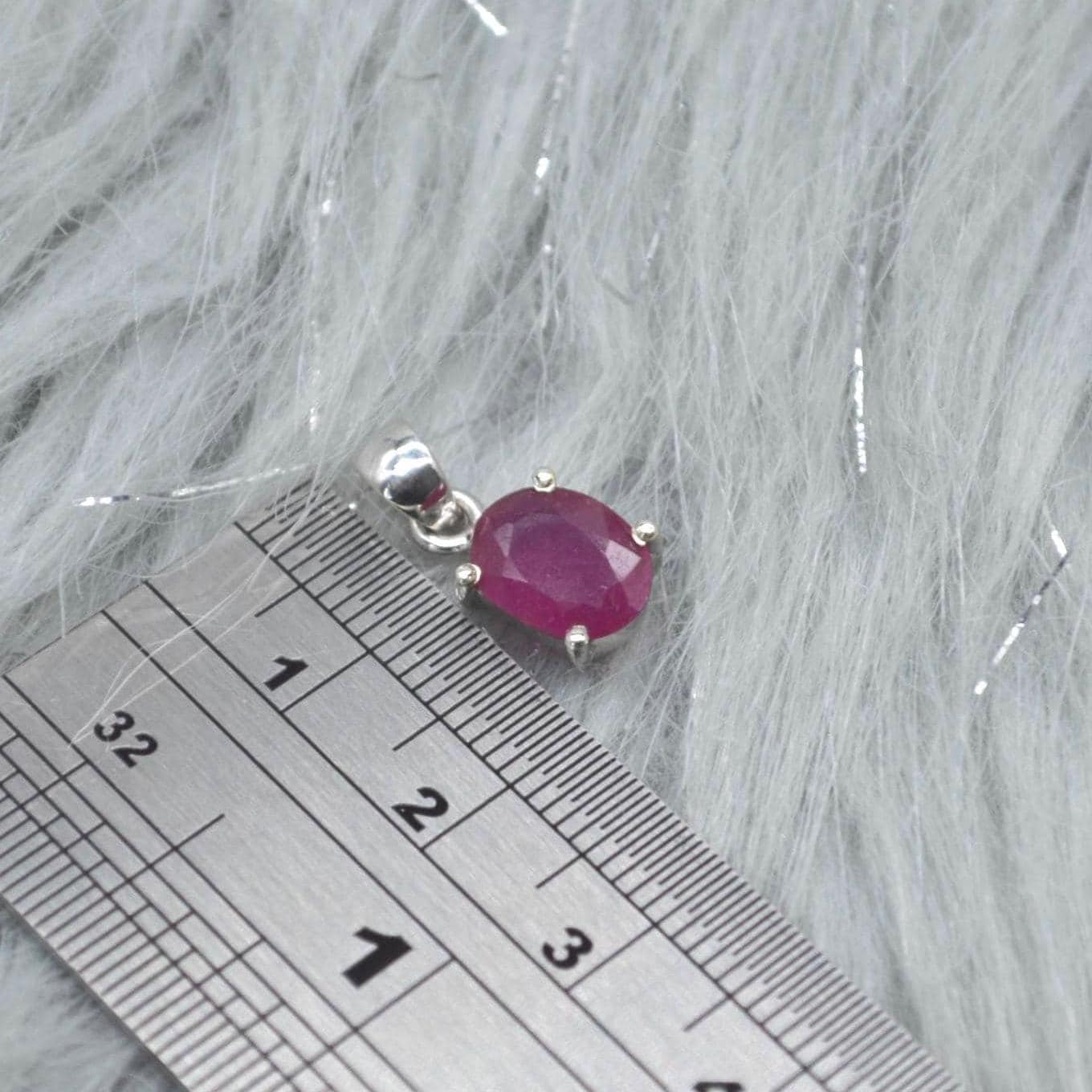 Sterling Silver Ruby Pendant: July Birthstone, Chain Necklace, Red Gemstone, Oval