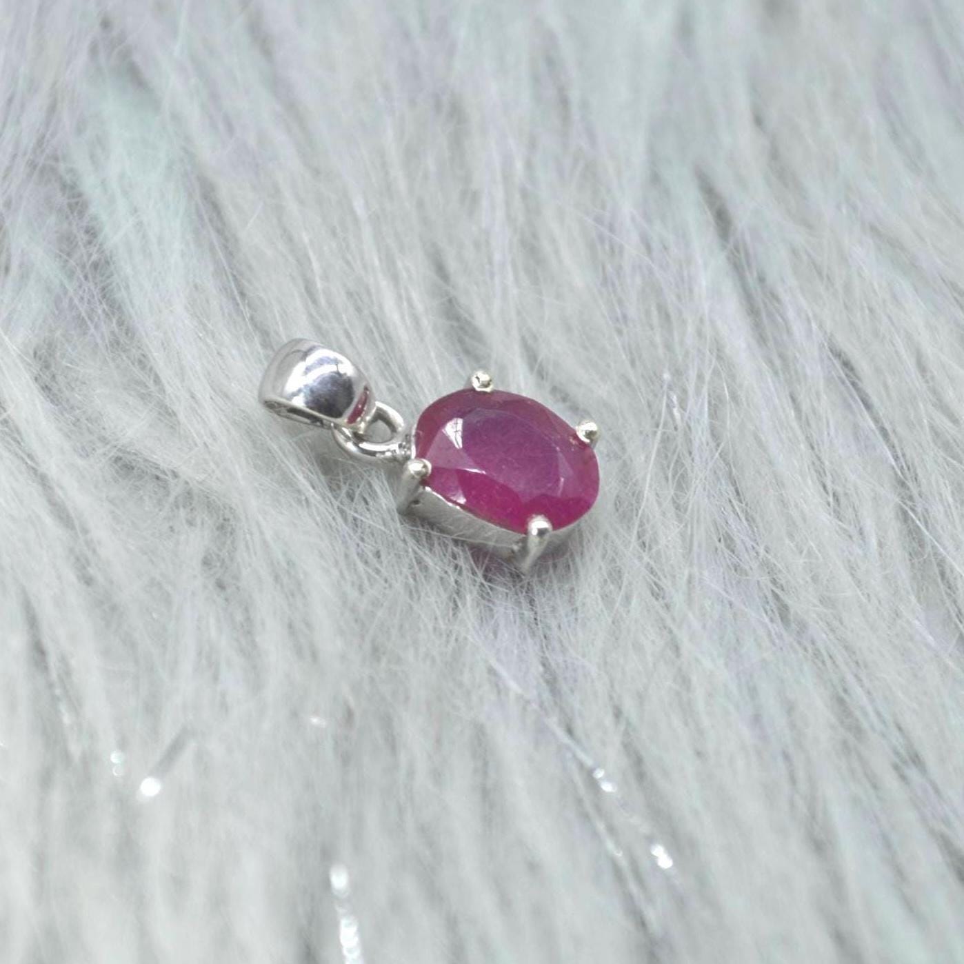 Sterling Silver Ruby Pendant: July Birthstone, Chain Necklace, Red Gemstone, Oval