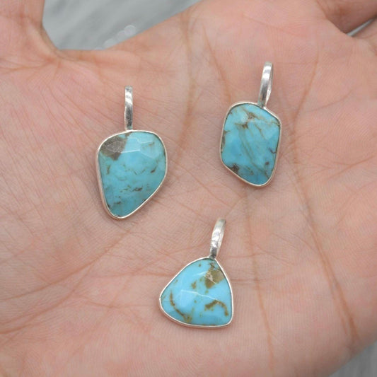 Blue Turquoise Pendant: Sterling Silver Chain Necklace, December Birthstone