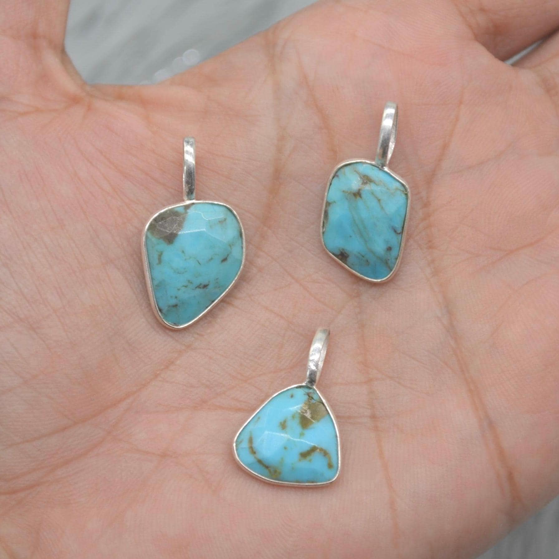 Blue Turquoise Pendant: Sterling Silver Chain Necklace, December Birthstone