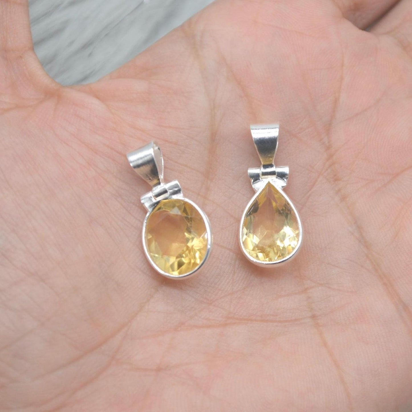 Sterling Silver Citrine Pendant: November Birthstone, Yellow Gemstone Necklace