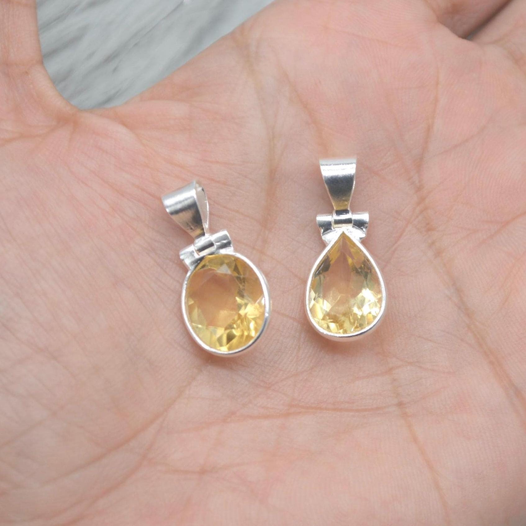 Sterling Silver Citrine Pendant: November Birthstone, Yellow Gemstone Necklace