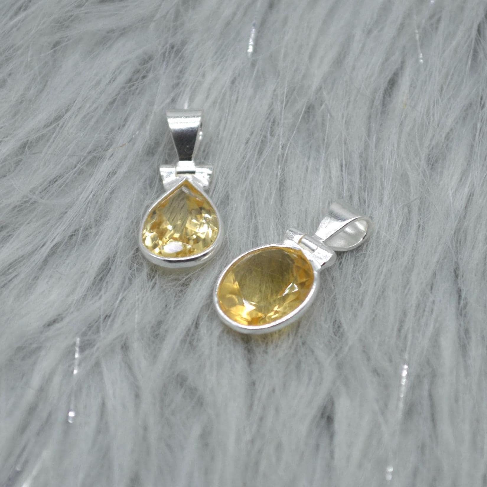 Sterling Silver Citrine Pendant: November Birthstone, Yellow Gemstone Necklace