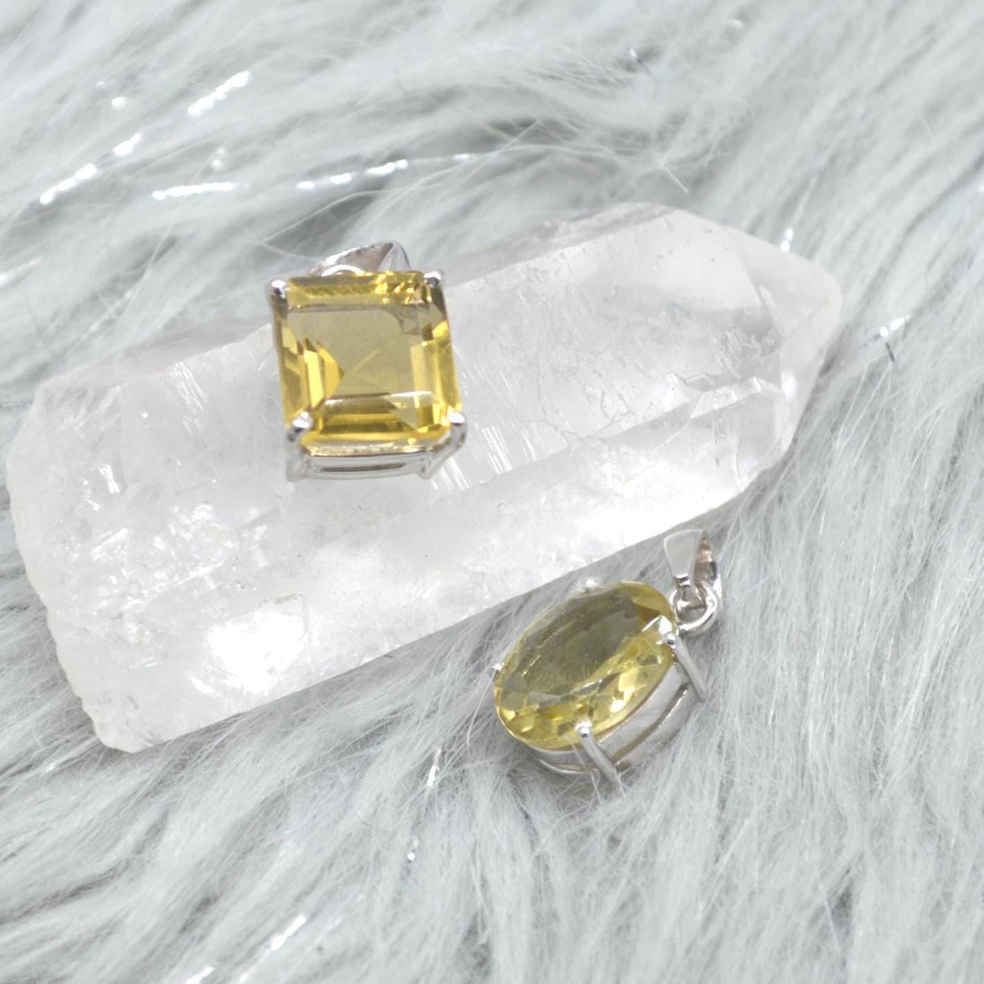 Lemon Quartz Pendant Necklace: Sterling Silver, Yellow Gemstone