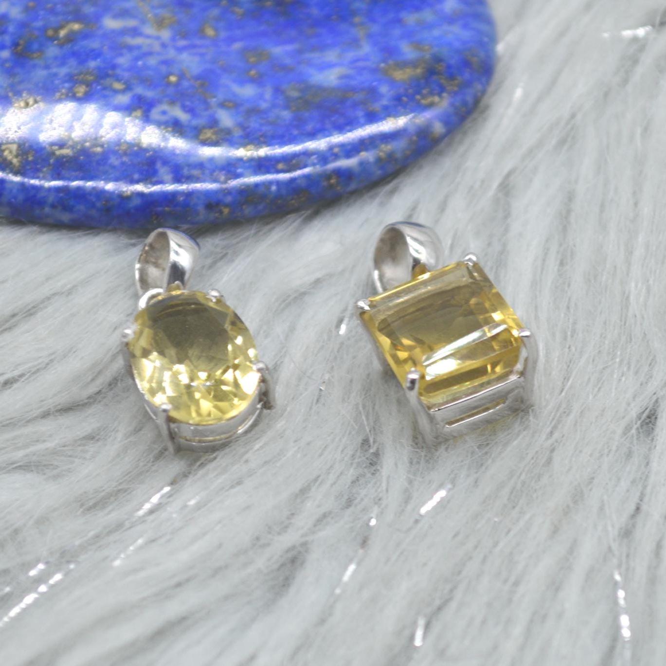 Lemon Quartz Pendant Necklace: Sterling Silver, Yellow Gemstone