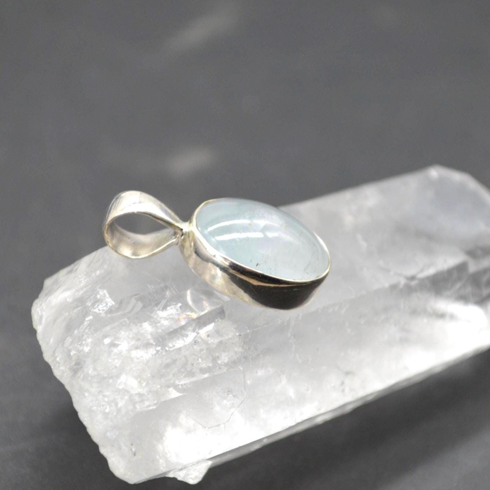 Aquamarine Pendant Necklace: Sterling Silver, March Birthstone, Blue Gemstone, Oval