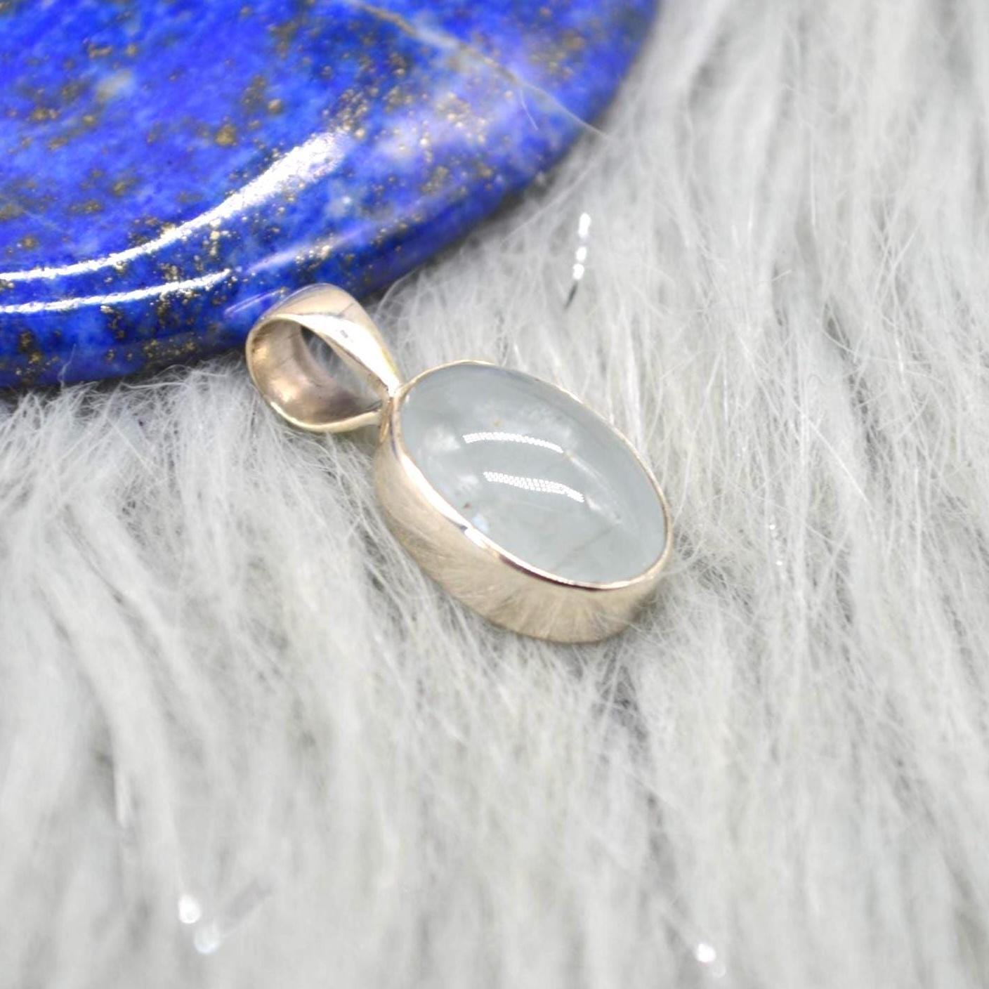 Aquamarine Pendant Necklace: Sterling Silver, March Birthstone, Blue Gemstone, Oval